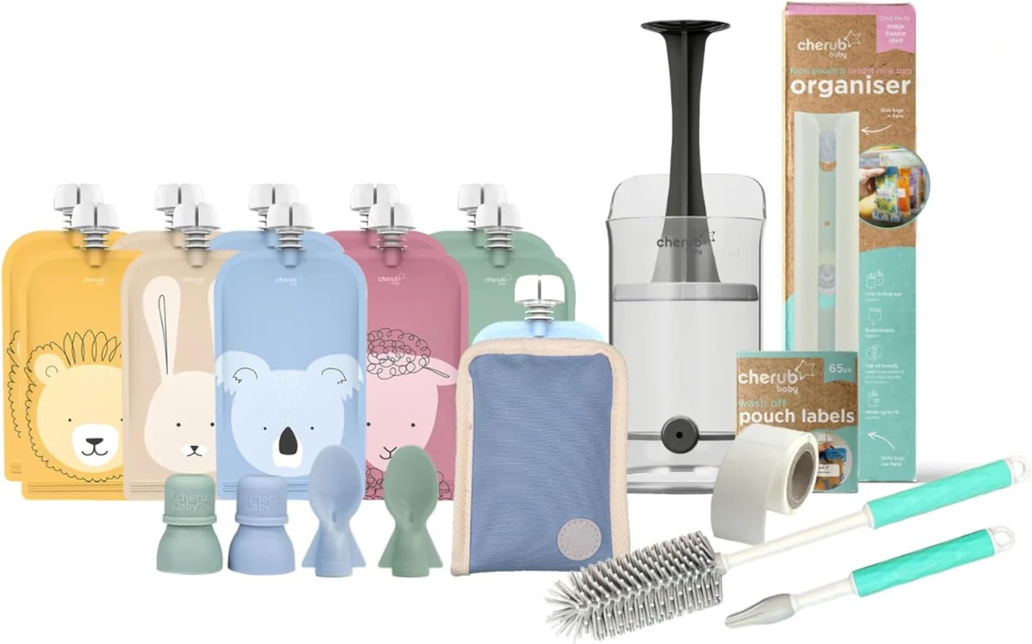 Reusable Food Pouches for Kids and Adults &ndash; Bundle Kit,10 Pack Eco-Friendly Squeeze Bag for Baby Food, Smoothies, Yoghurt, Freezer Safe, Travel Storage Pouch Set - Cerulean Sage