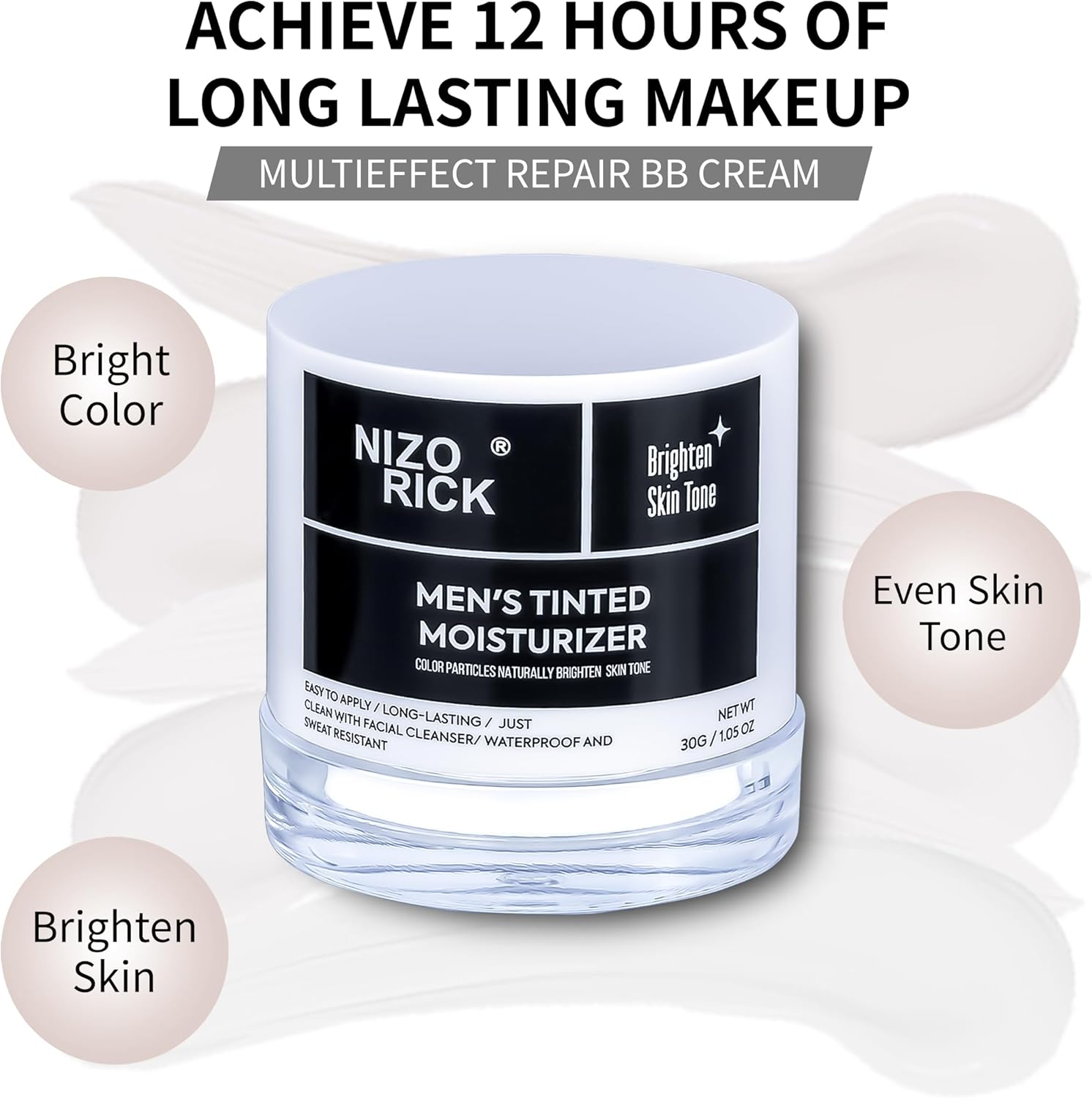 Men'S Foundation,Hydrating Non-Greasy Tinted Moisturizer for Men, Long Lasting Matte Concealer Full Coverage Men BB Cream CC Cream Foundation for All Skin Types, 30G/1.05 Oz (Bright Color, M)