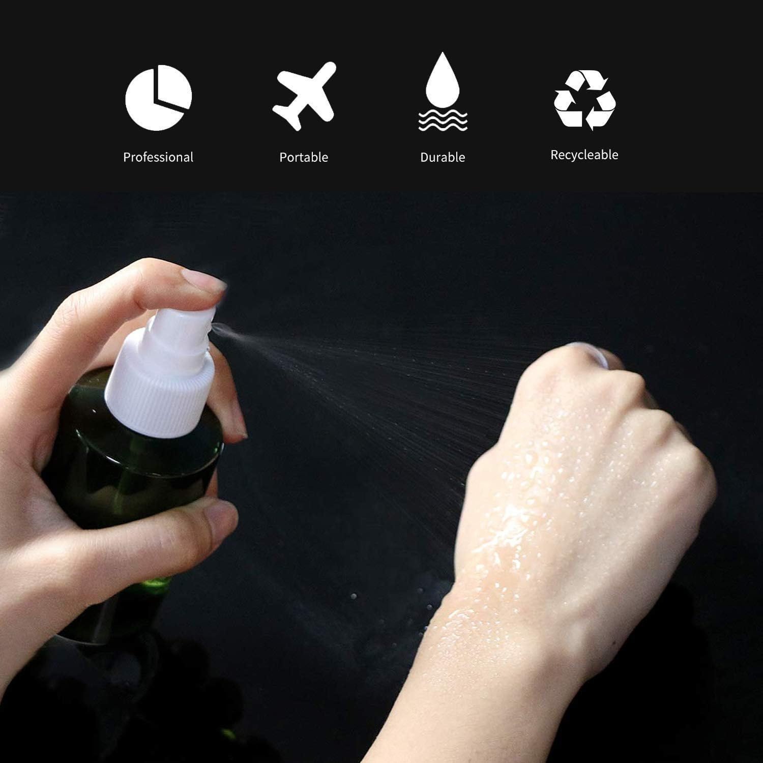 Alledomain Plastic Spray Bottles - Empty Refillable Fine Mist Travel Atomiser Sprayers Plastic Bottles Set Liquid Containers with 2 Funnels - Ideal for Makeup Remover Cosmetic Beauty Care, 150Ml*3, 150Ml - 200Ml*3 image number 2