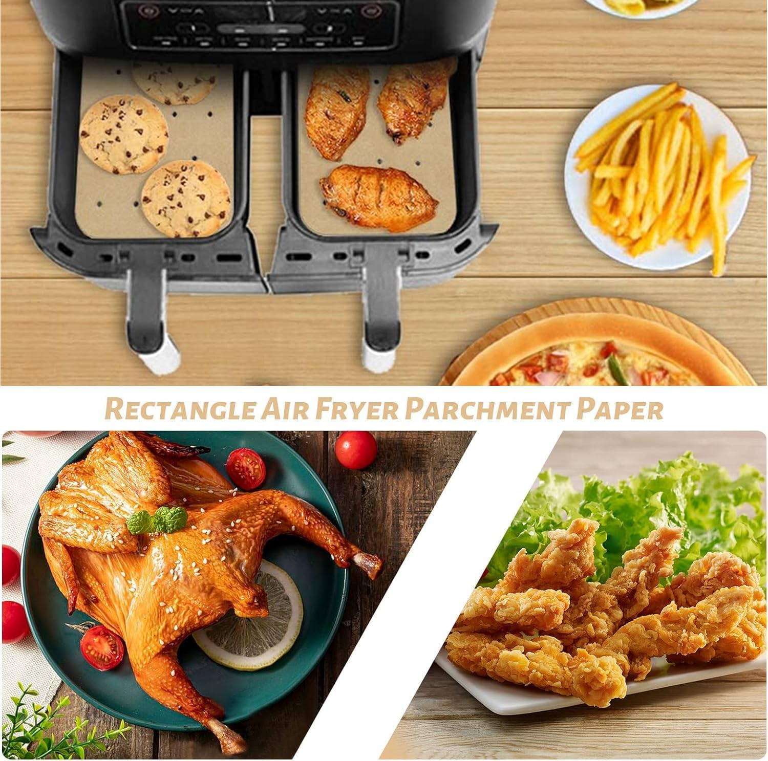 Air Fryer Liners for Ninja, 100 Piece Air Fryer Accessories for Ninja Foodi Dual Air Fryer Parchment Paper Liners,Double Basket,Non-Stick round Baking Paper for Ninja DZ201 Foodi 6-In-1 8-Qt image number 5