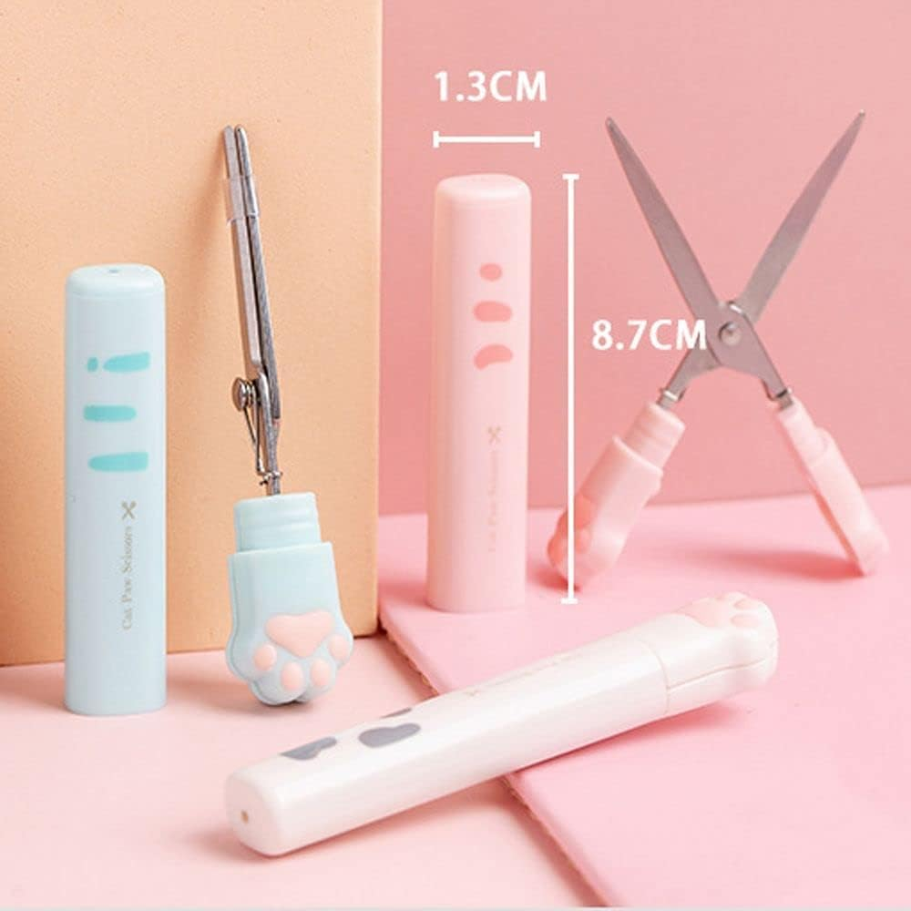Kawaii Cat Paw Mini Portable Cute Stationery Scissors, Stainless Steel Multifunctional Folding Art Scissors for Home School Office, Teacher Student Kids Pink - 2 Pcs image number 4