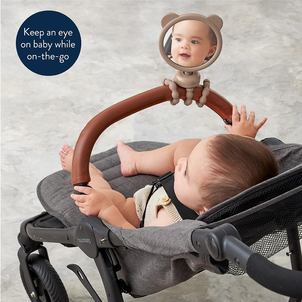 Itzy Ritzy Stroller Mirror - Features 360 Degree Swivel Design, Tilting Mirror & Flexible, Easy-Attach Wraparound Legs (Bear)