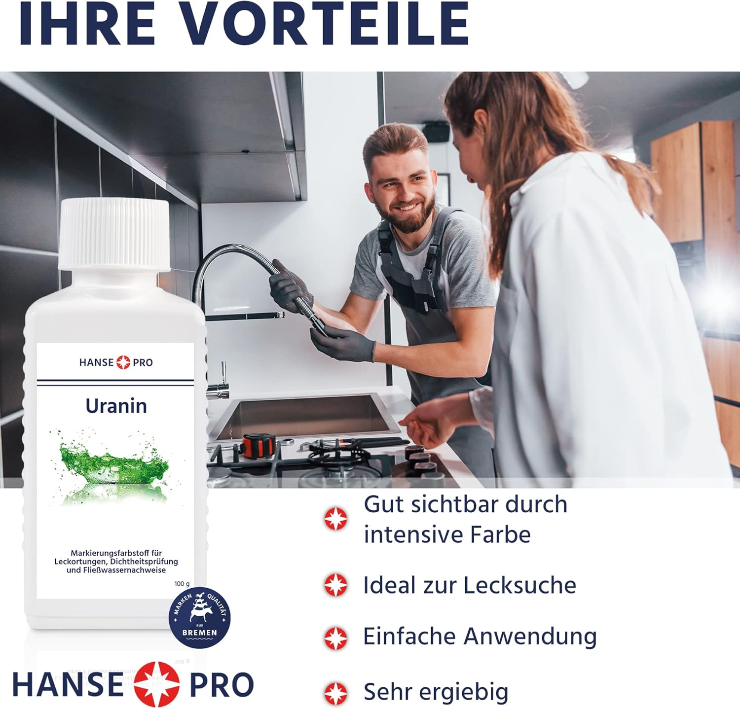 Hanse Pro Uranine, 1 X 100 G I Marking Dye I Leak Location I Leak Location I Leak Test I Waterdye I Dye I Powder I Fluorescein image number 1