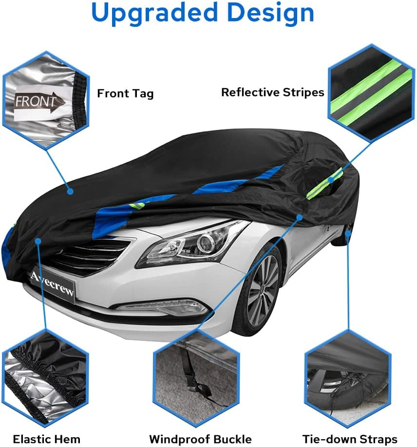 Avecrew Car Cover Waterproof All Weather for Automobiles, Outdoor Heavy Duty Full Exterior Covers for Sedan(194"-208") image number 6