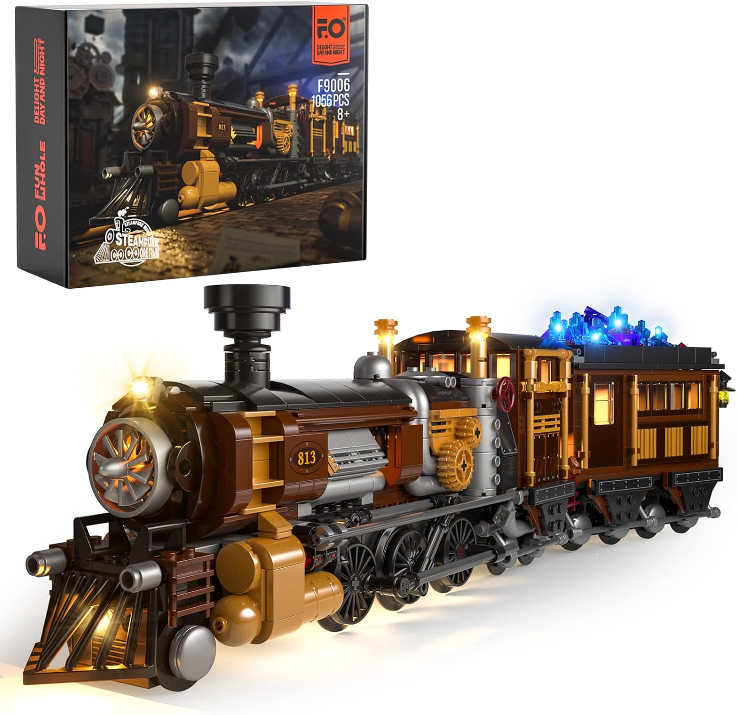Funwhole Train Lighting Building Bricks Set - Steampunk Ore Train LED Light Building Set 1056 Pieces for Adults and Teens image number 6