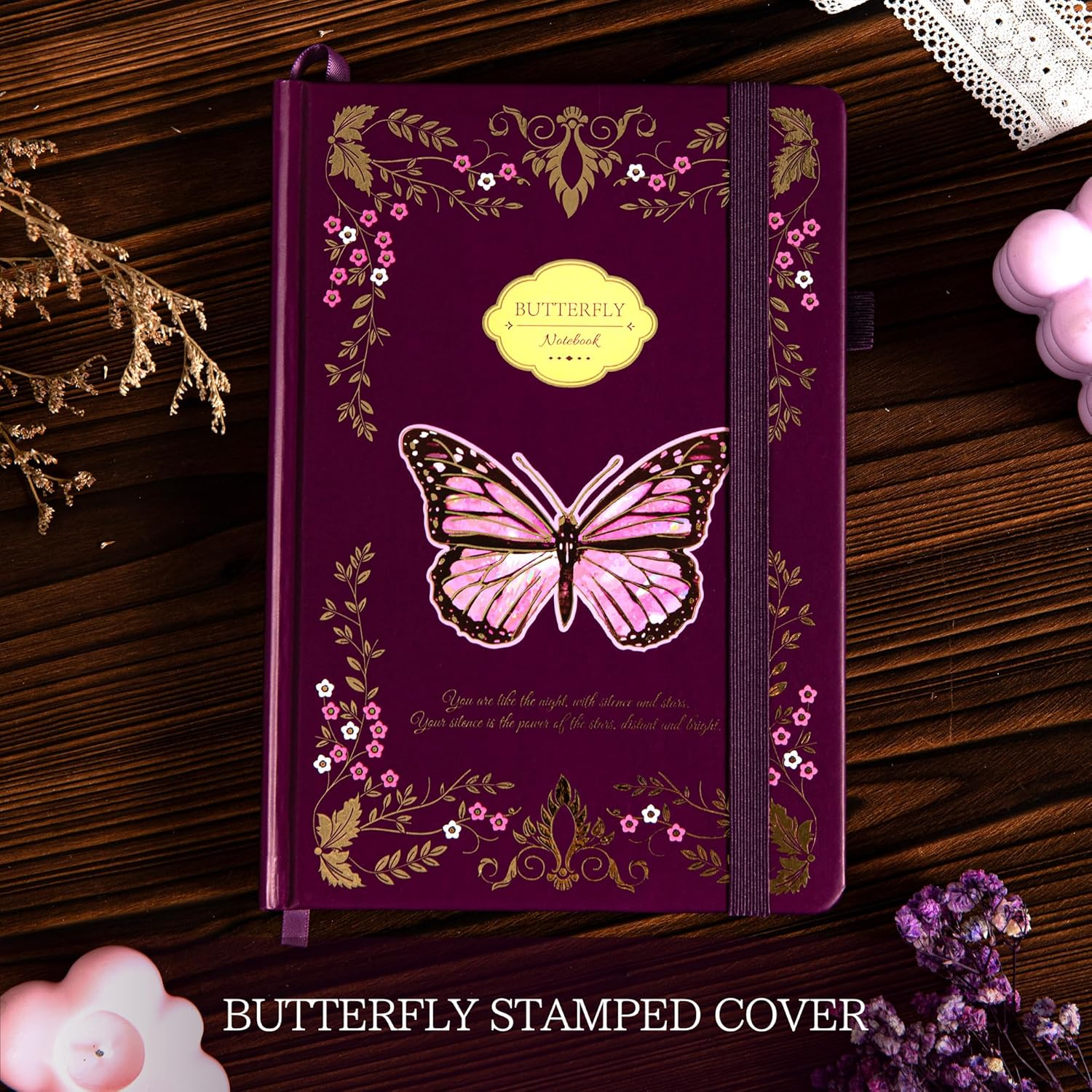 TIEFOSSI Butterfly Journals for Women Men, College Ruled Journals for Writing, Lay Flat Notebook,320 Numbered Pages A5 Journaling - Purple image number 5