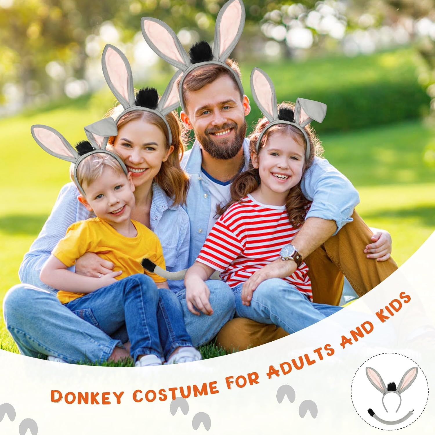 Hifot 2Pcs Donkey Costume Set, Grey Donkey Ears Headband and Tail Set, Donkey Animal Fancy Dress Outfit Animal Costume Accessories for Kids Adults for Cosplay Halloween Carnival Nativity Theme Party