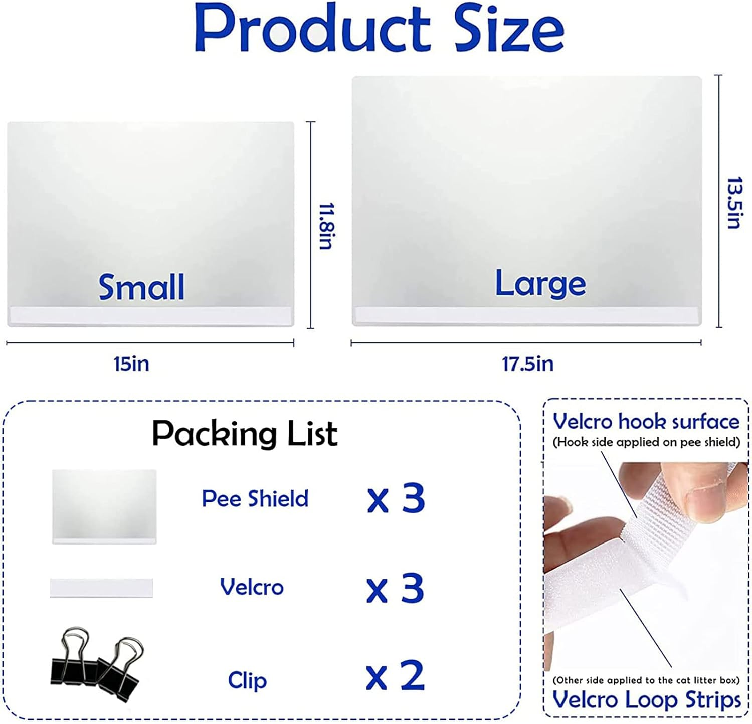 3 Pack Large Size Cat Litter Box Pee Shields, Easy Cleaning Frosted High Side Litter Box Splash Guard Cat Pee Shields for Open Top Litter Pan