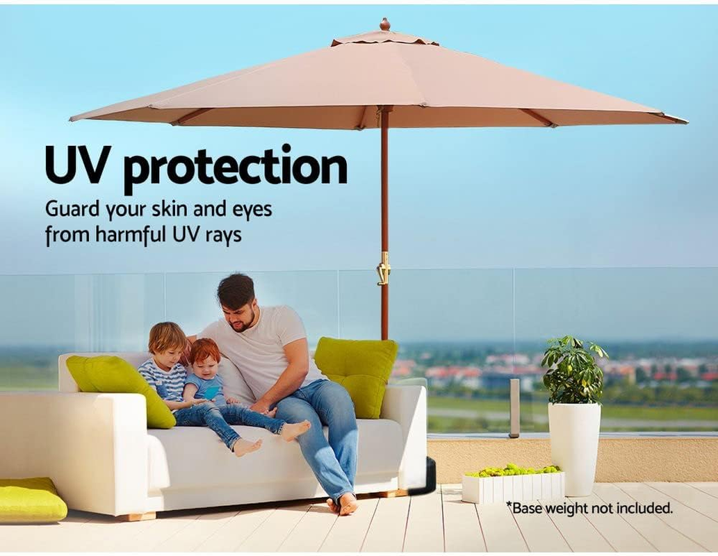 Instahut Outdoor Umbrella 3M Beige Pole Stand, Sun Beach Garden Patio Gazebo Shade, Water Resistant and UV Height Adjustable Wooden Frame image number 6