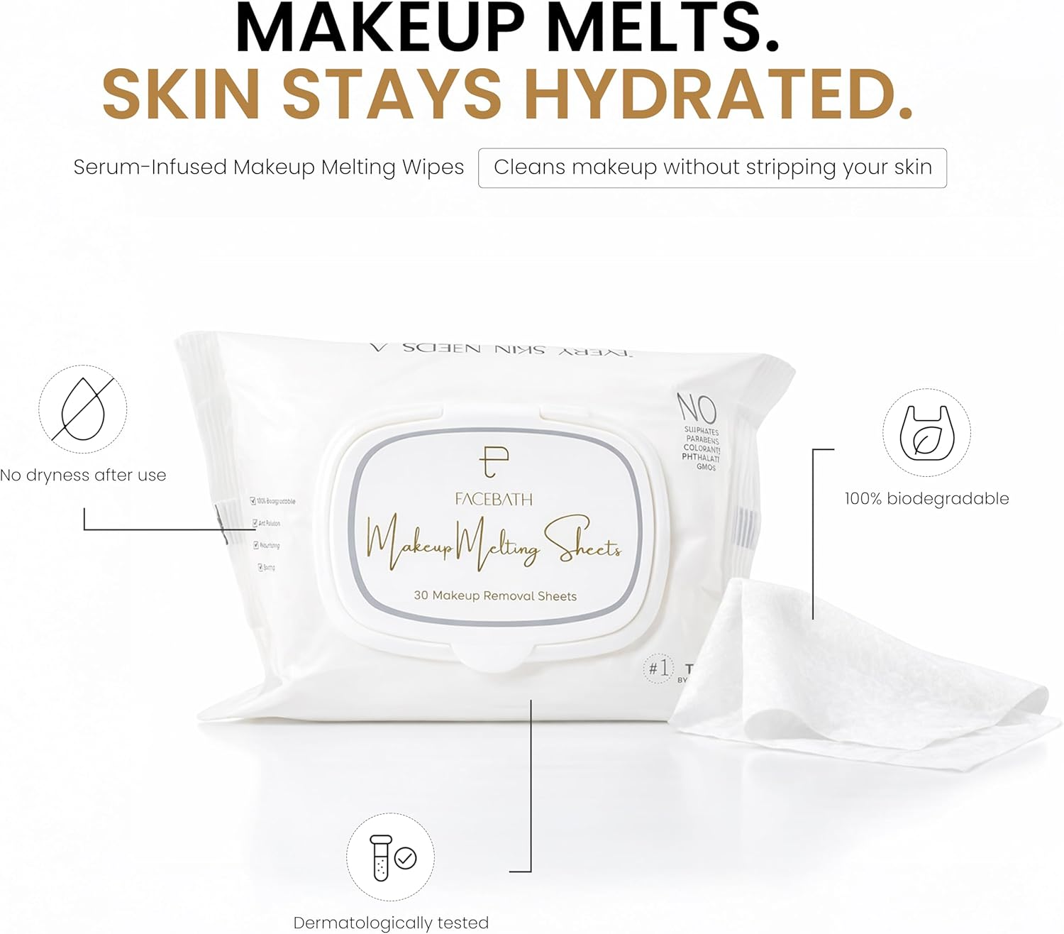 Personal Touch Makeup Melting Skin Care Wipes | World&rsquo;S First Serum Infused Hydrating Makeup Remover with Hyaluronic Acid & Ceramides | Improves Skin Barrier & Controls Acne | 100% Bio-Degradable | 30 image number 3