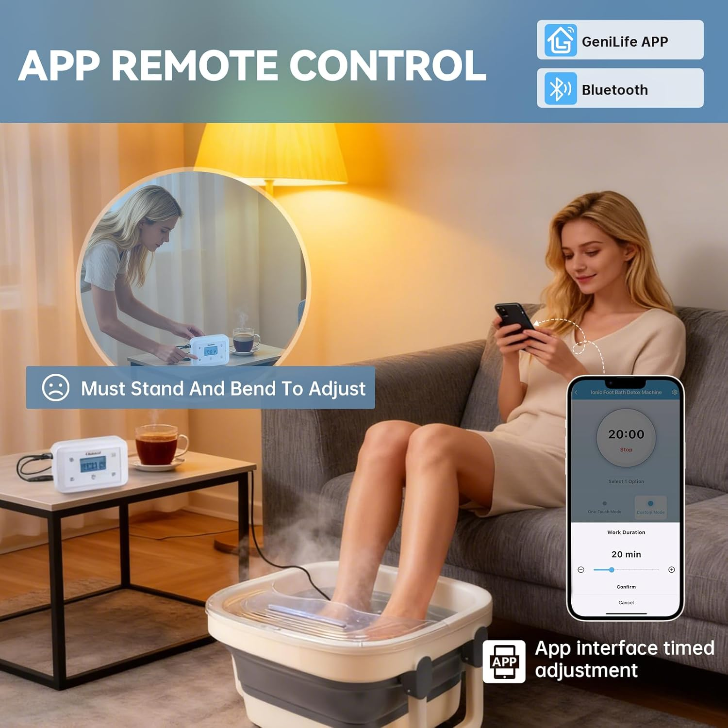 Bluetooth Ionic Foot Bath Detox Machine for Home Spa Use, with App Control, Foldable Soaking Tub, 2 Ion Arrays, 100 Basin Liners, Timer for Natural Body Detoxification image number 1