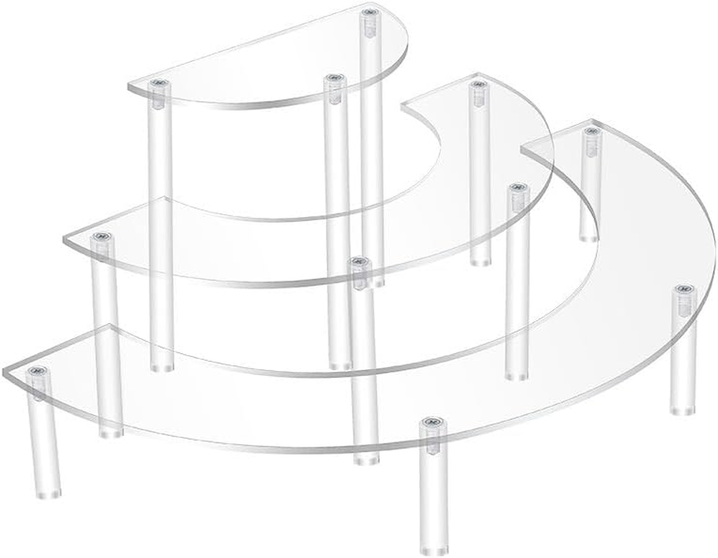 3-Tier Clear Acrylic Display Stand, Half Moon Riser Shelf for Pop Figures, Cupcakes, Cosmetics, Collections (Transparent, 3 Tier) image number 2