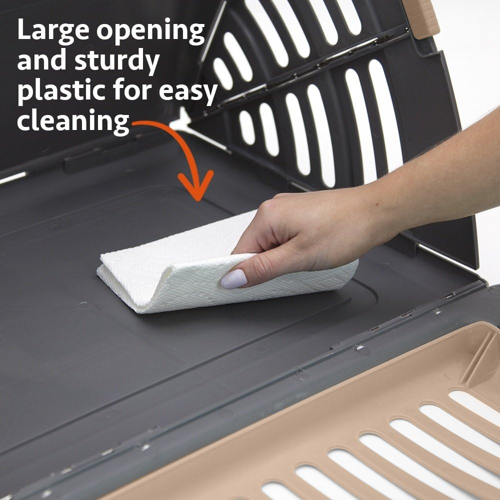 Sportpet Designs Foldable Travel Cat Carrier with a Bed - Front Door Plastic Collapsible Carrier