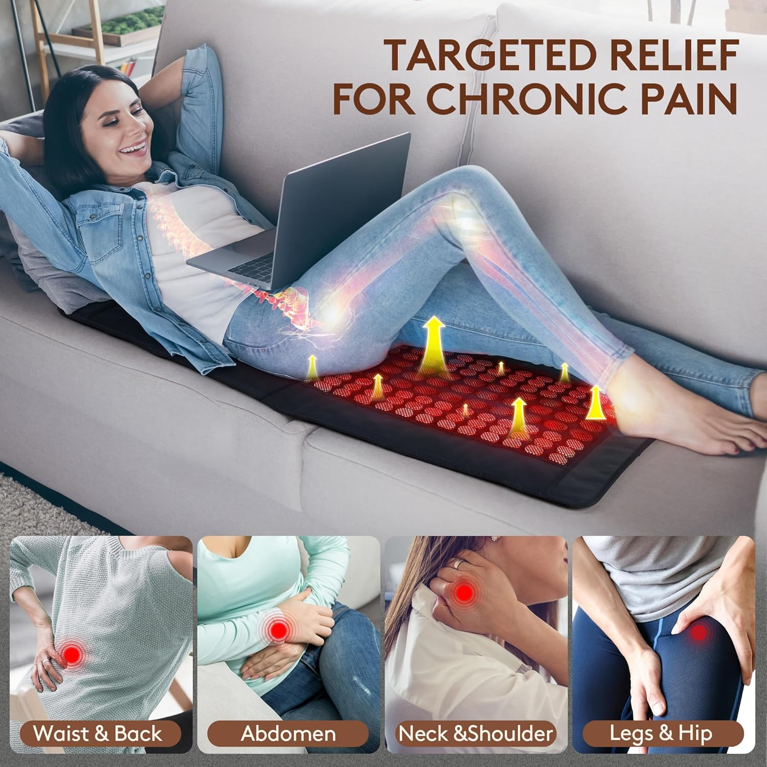 UTK Far Infrared Heating Pad for Back, 5X Deeper Relaxation for Full Back, Thigh, Hip, Muscle, Hotter to 159℉, Weighted Electric Mat with Jade Tourmaline Stones, 21" X 38" Extra-Large Size image number 2