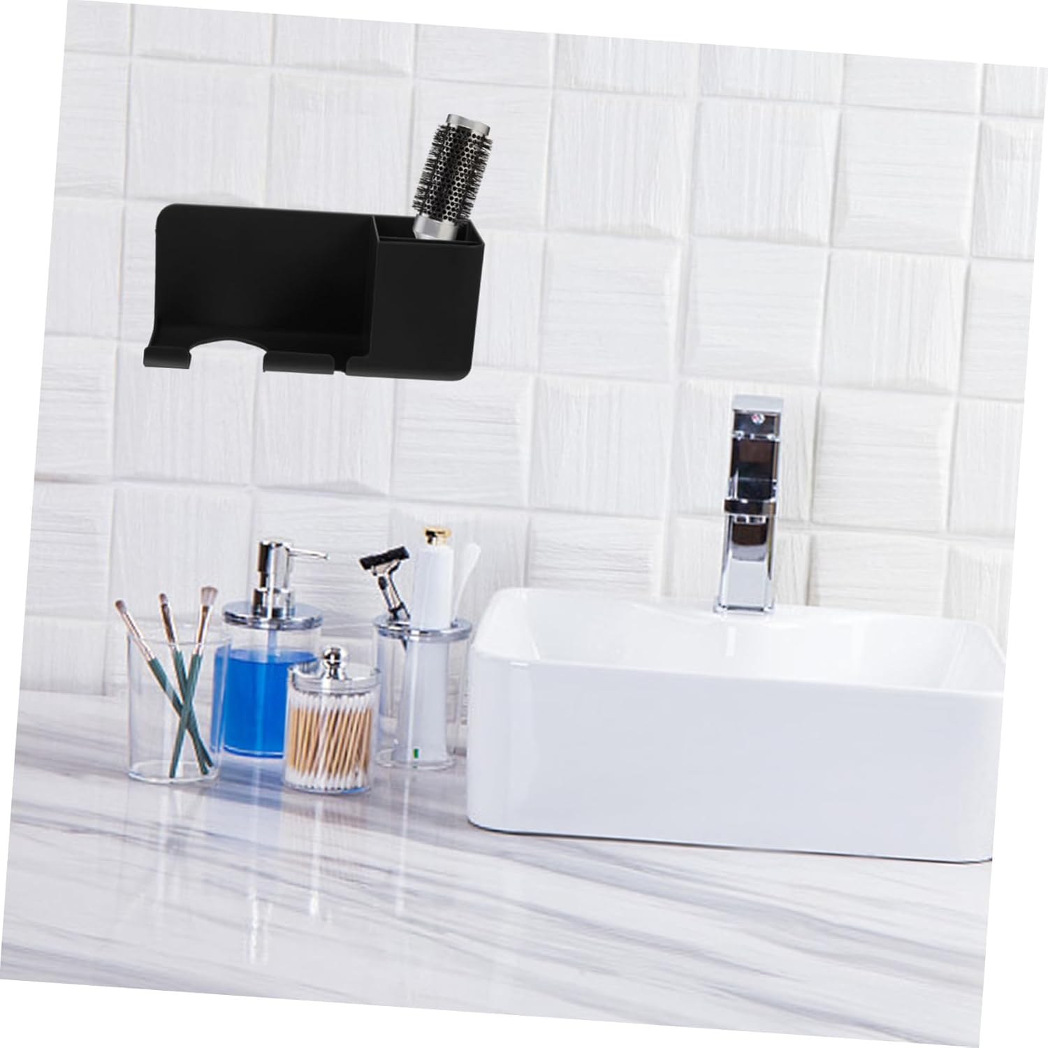 LOORGVEL Wall Mounted Hair Dryer Holder Self Adhesive Blow Dryer Stand for Bathroom Bedroom Hairdressing Tool Storage Organizer for Combs Beauty Accessories Smooth Edges No Damage