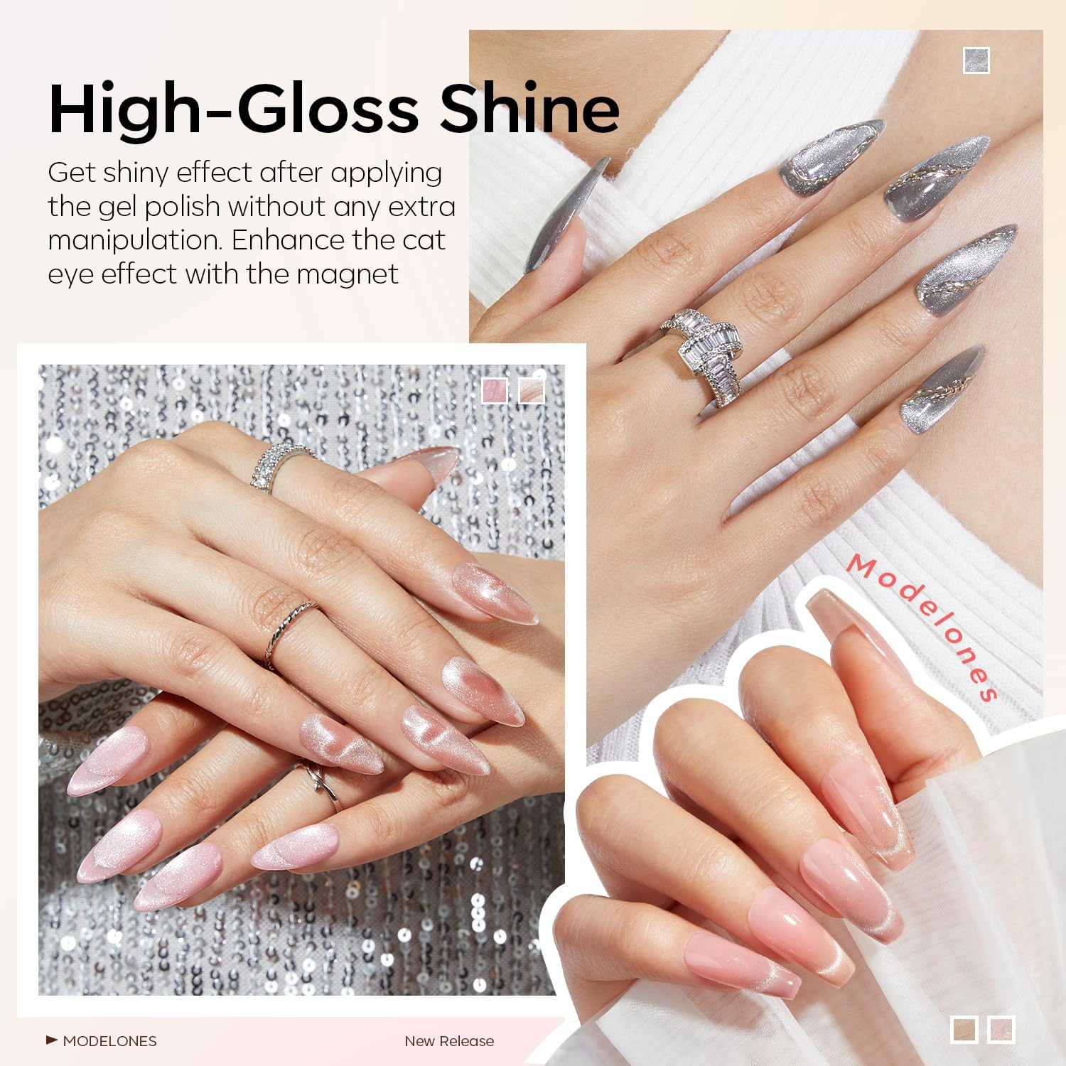 Modelones Cat Eye Gel Nail Polish Set, Holographic Glitter 6 Colors with Magnet Sparkle Galaxy Series Nude Pink Gel Polish Soak off Led Gel Polish Kit Nail Art Gel Manicure Salon DIY Gifts