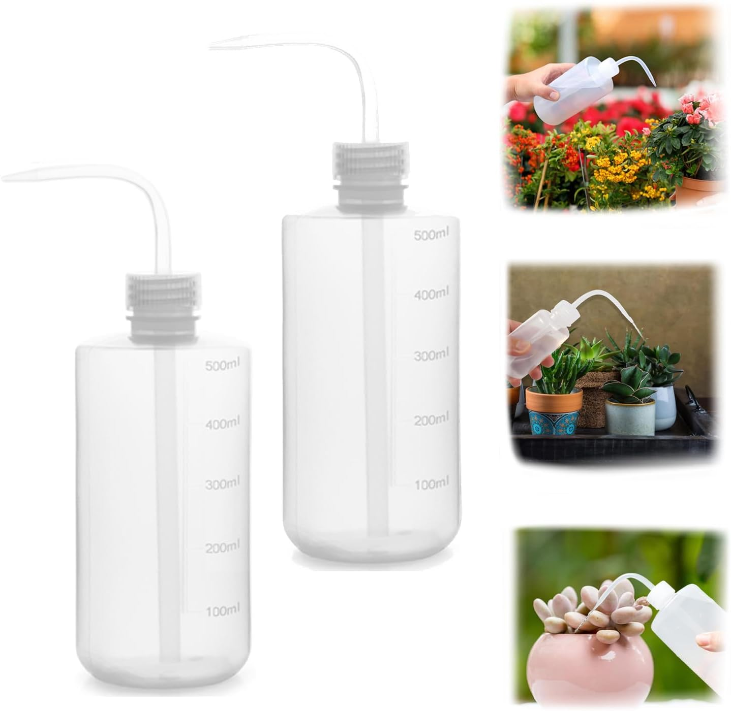 Xinghonyac 2 Pcs Tattoo Wash Bottle, 500Ml Squeeze Sprinkling Can, Plastic Wash Plant Bottle, Flower Succulent Watering Bottle, Water Squirt Irrigation Bottle, with Curved Mouth and Scale Marks (A)