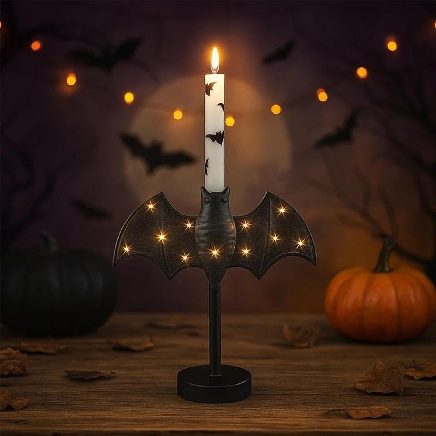 Light up Bat Candle Holders, Gothic Bat Candle Holder with LED Light, Desktop Decorations for Table Night Party Courtyard Desk Offices Bookshelf Autumn Yard Patio image number 2