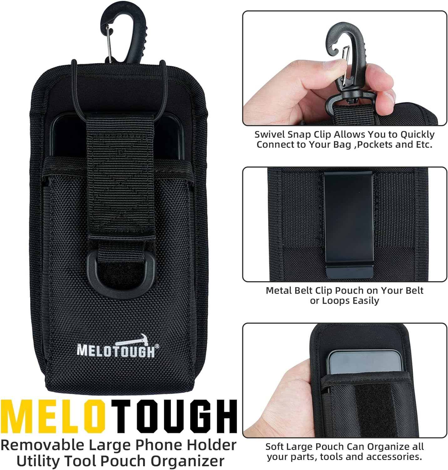 MELOTOUGH Tool Belt Braces Construction Bag Suspenders Padded Work Belt Suspenders for Carpenter/Electrician/Roofing/Farmer Work Suspension Rig(H Back, Black, Full Size