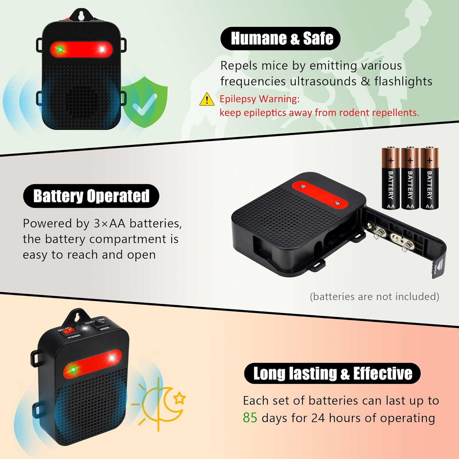 Angveirt under Hood Rodent Repeller Ultrasonic Mouse Repellent Battery Operated Pest Repeller Rat Mice Deterrent Rodent Repellent for Car Engine Garage RV Basement Attic 2 Pack Humane image number 3