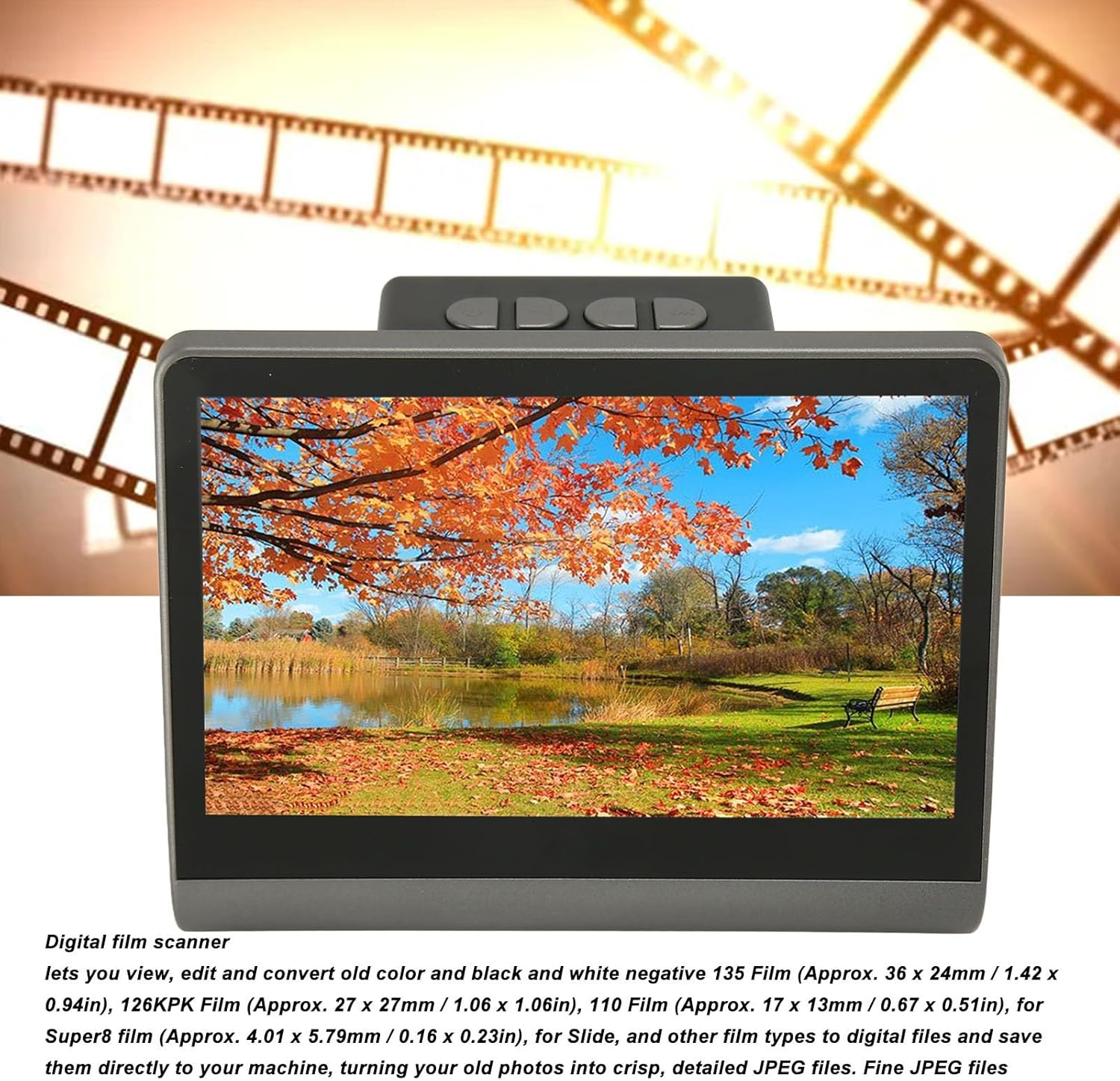 48MP Digital Film and Slide Scanner, USB Mini HDMI Slide Scanner with 7In LED Screen, Converts 135, 126, 110, Super 8 Film to 48 Megapixel JPEG Images (AU Plug) image number 1