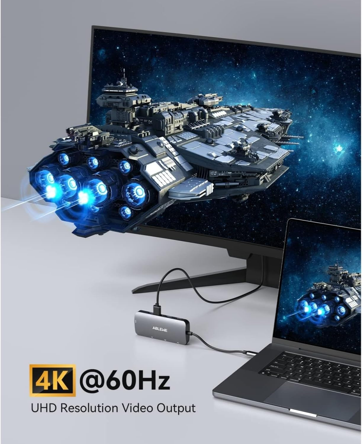 ABLEWE USB C to Ethernet Hub, 8-In-1 Macbook Adapter with 4K@60Hz HDMI, 1000Mbps Ethernet, 100W PD, SD/TF Card Reader, 3 USB 3.0 Ports, Multiport Docking Station Compatible for Macbook, Tablet, Phone image number 6