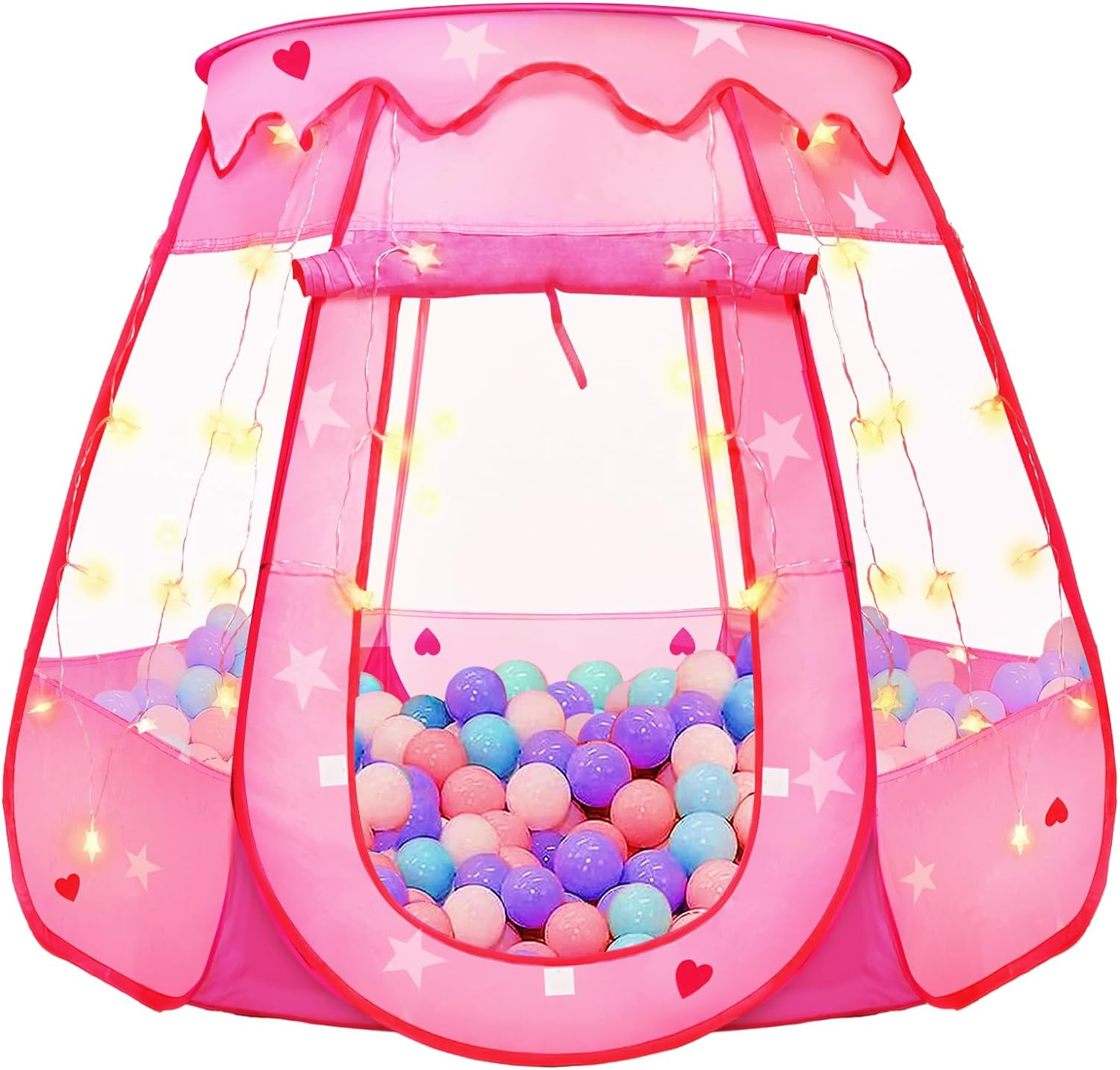 Pop up Princess Tent with Star Light, Toys for 1 2 3 Year Old Girl Birthday Gift, Ball Pit for Baby 12-18 Month, Foldable Kids Play Tent for Toddler 1-3, One Year Old Girl Toy Indoor Outdoor image number 3
