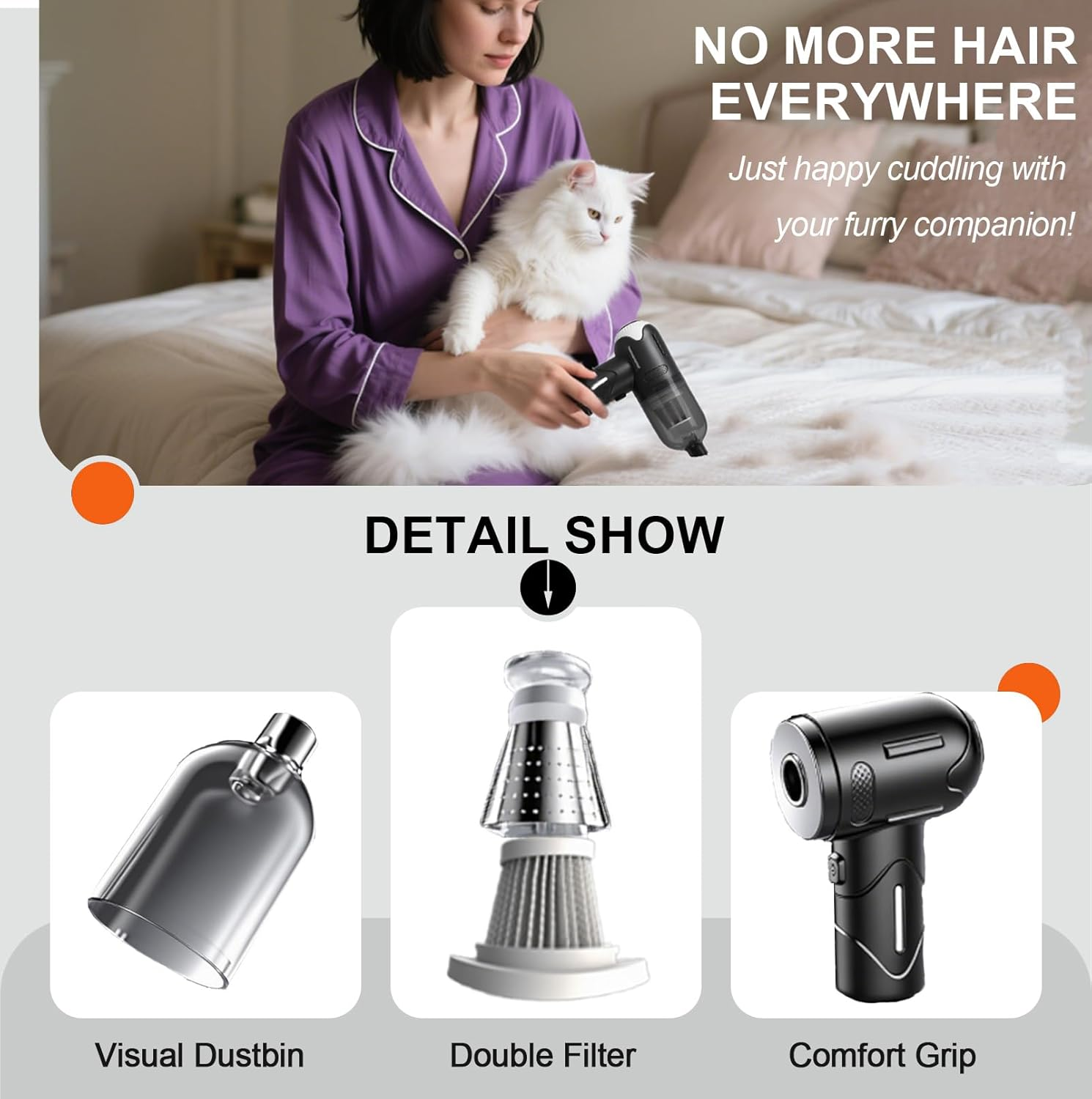Paws2U Car Vacuum Cleaner, Powerful Handheld Vacuum Cordless, Rechargeable Portable Lightweight Mini Vacuum Cleaner Compressed Air Duster Air Blower for Car Home Pet Hair Deep Cleaning image number 4