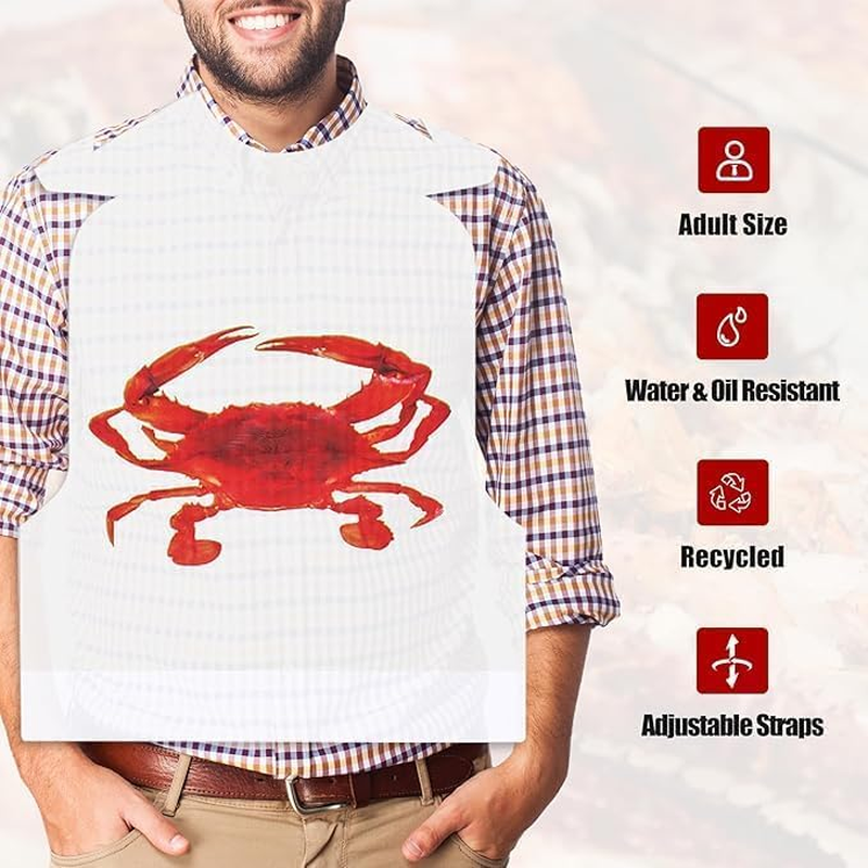 Crab Bibs 25 Pack, Disposable Lobster Bibs for Adults, Plastic Funny Bibs for Seafood Boil Party image number 1