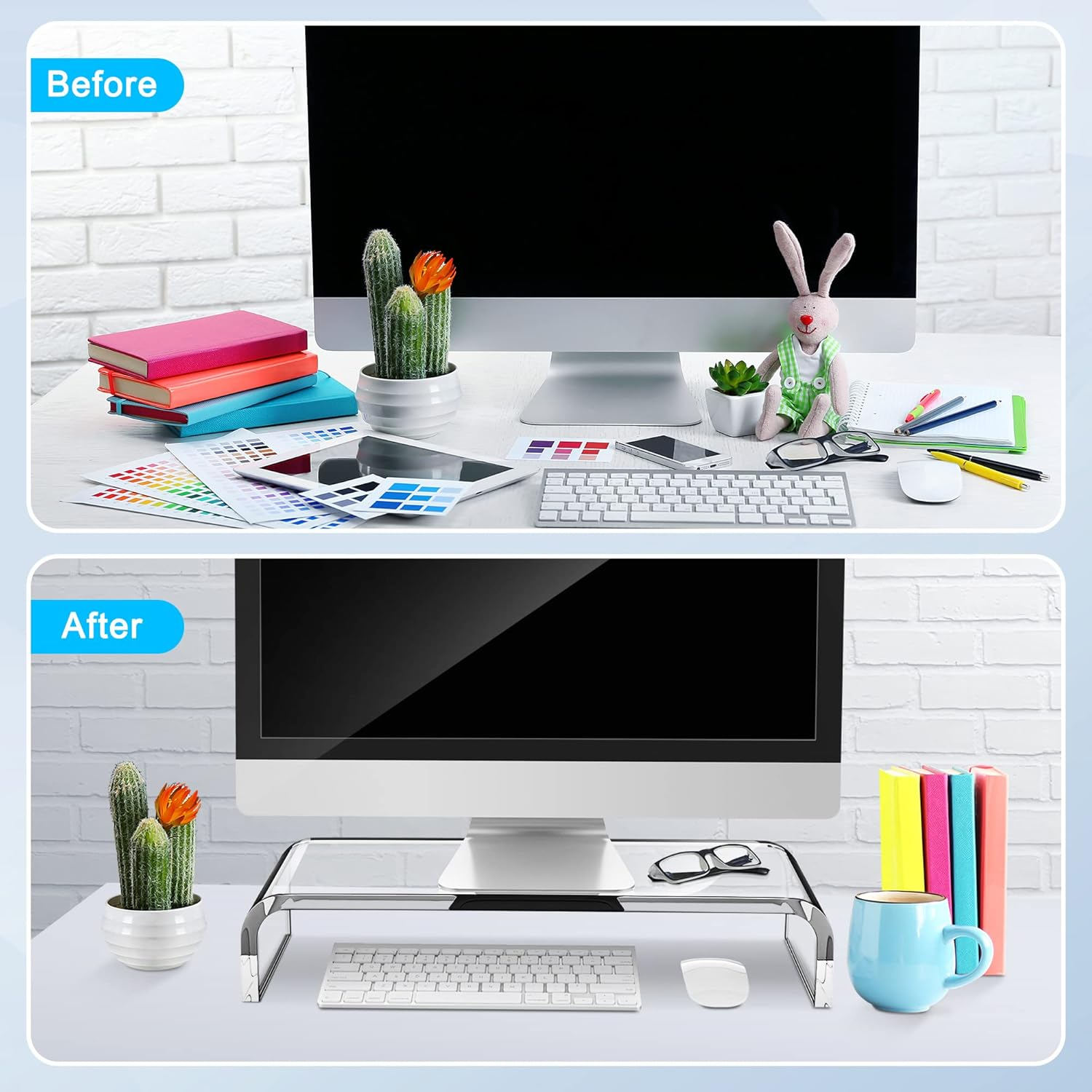 Abovetek Premium Acrylic Monitor Stand, Large Size Monitor Riser/Computer Stand for Home Office Business W/Sturdy Platform, PC Desk Stand for Keyboard Storage & Multi-Media Laptop Printer TV Screen image number 1