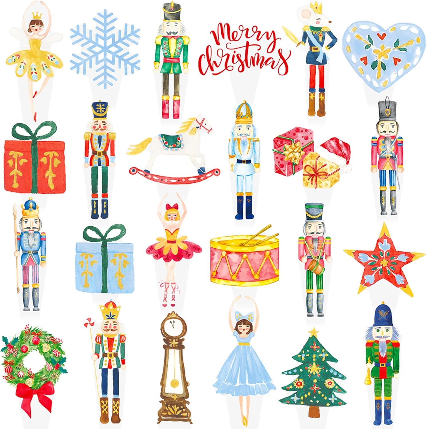 48Pcs Christmas Nutcarcker Party Cupcake Toppers Nutcracker Ballet Cake Toppers Decoration Nutcracker Holiday Cupcake Picks for Merry Christmas Birthday Party Supplies