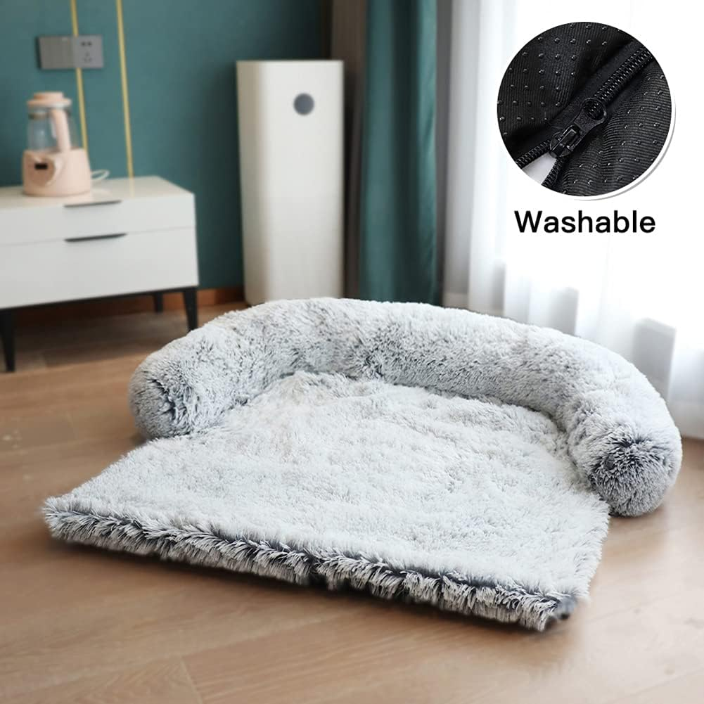 Moonxhome Plush Dog Bed with Foam Neck Bolster, Plush Pet Bed and More for Dogs and Cats, Universal Pet Furniture Protector, Sofa Bed Cover, Machine Washable Khaki Small image number 1