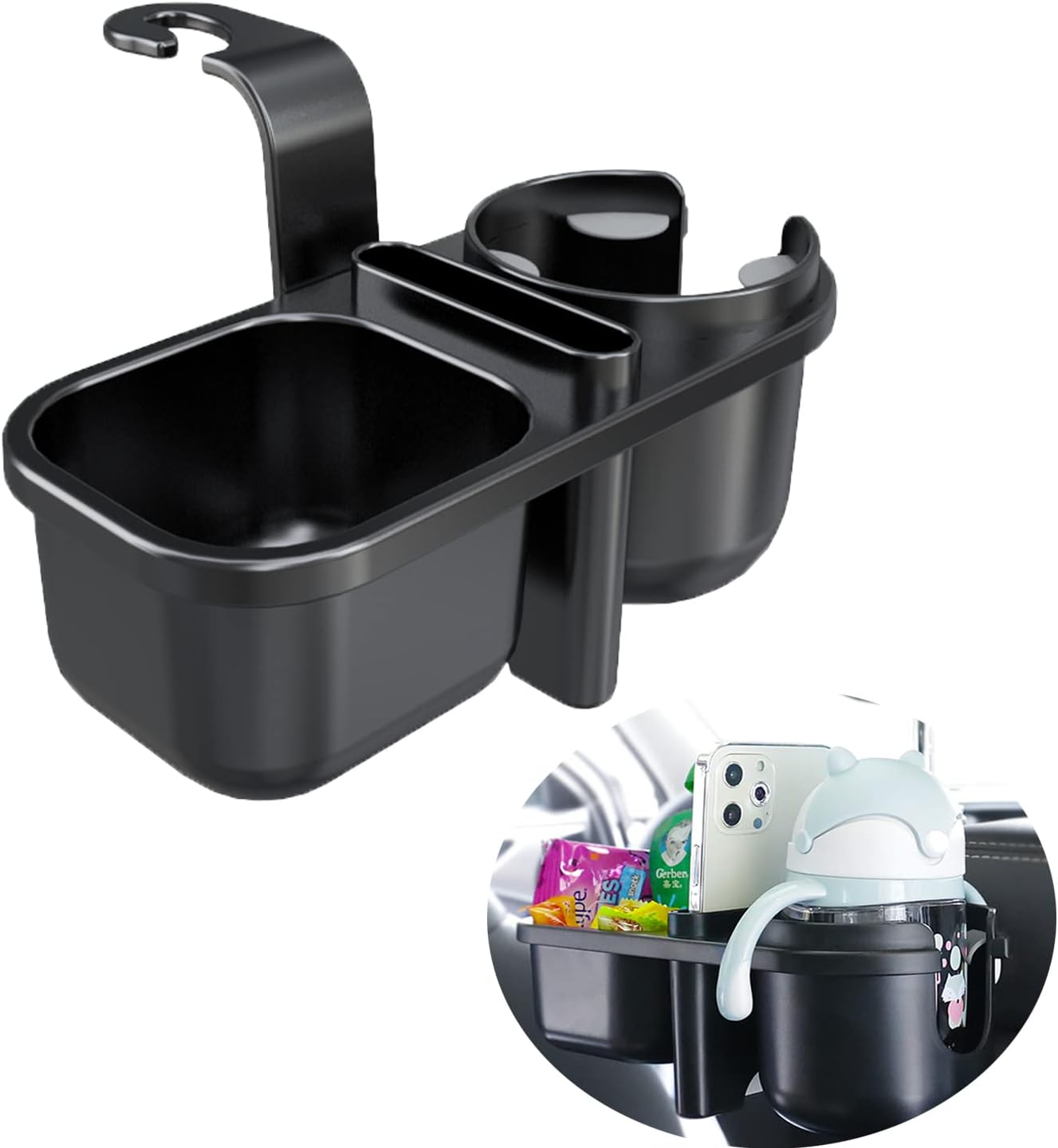 Wedfeir Car Headrest Backseat Organizer with Cup Holders, 3 in 1 Back Seat Holder Hook, for Kids, Food Table or Sauce Holder, Travel Accessories. image number 1