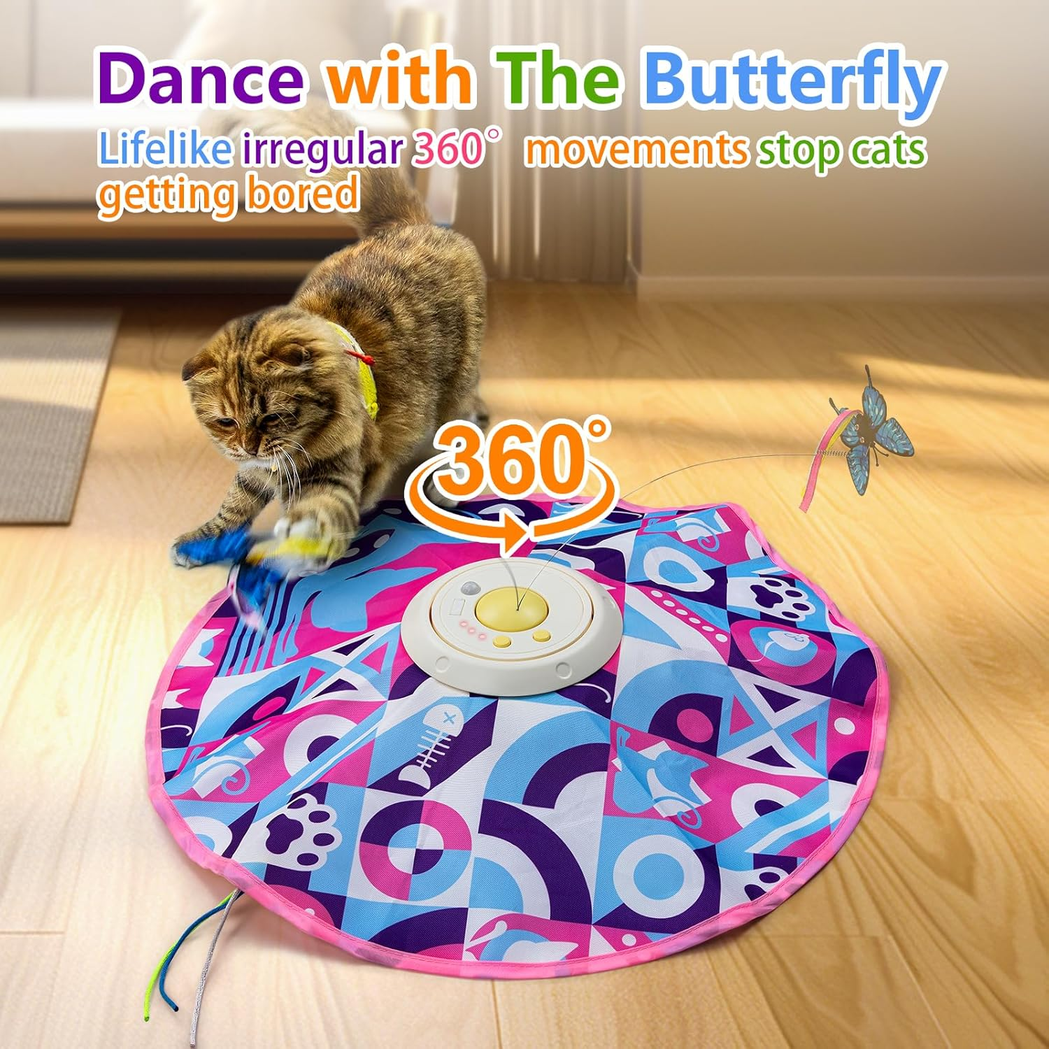 Cat Toys Chargeable, 3In1 Hide and Seek Kitten Wand Toy, Interactive Automatic Cats Toy, Fluttering Butterfly, Moving Feather, Indoor Exercise Kicker for All Breeds image number 1