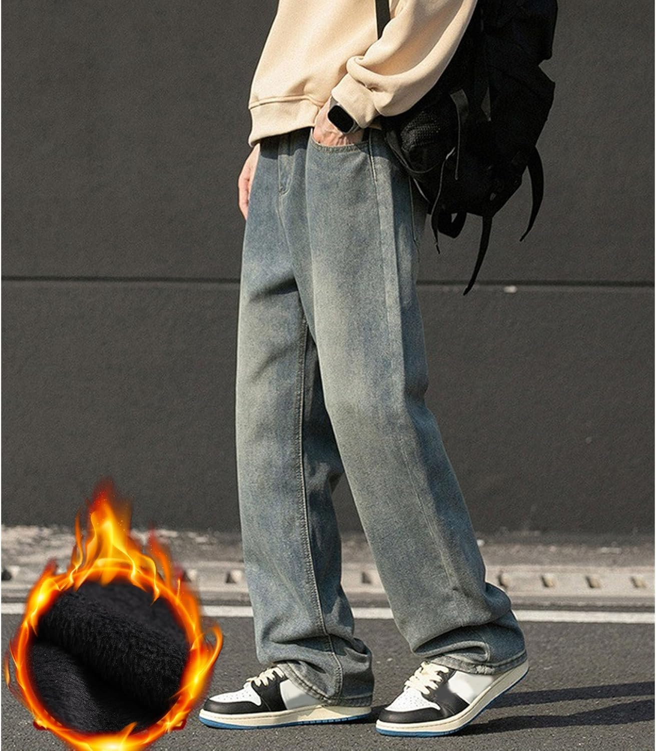 Jeshifangjiusu Men'S Comfort Baggy Jeans Hip Hop Classic Denim Pants Loose Fit Denim Jeans, Blue 3, L image number 5