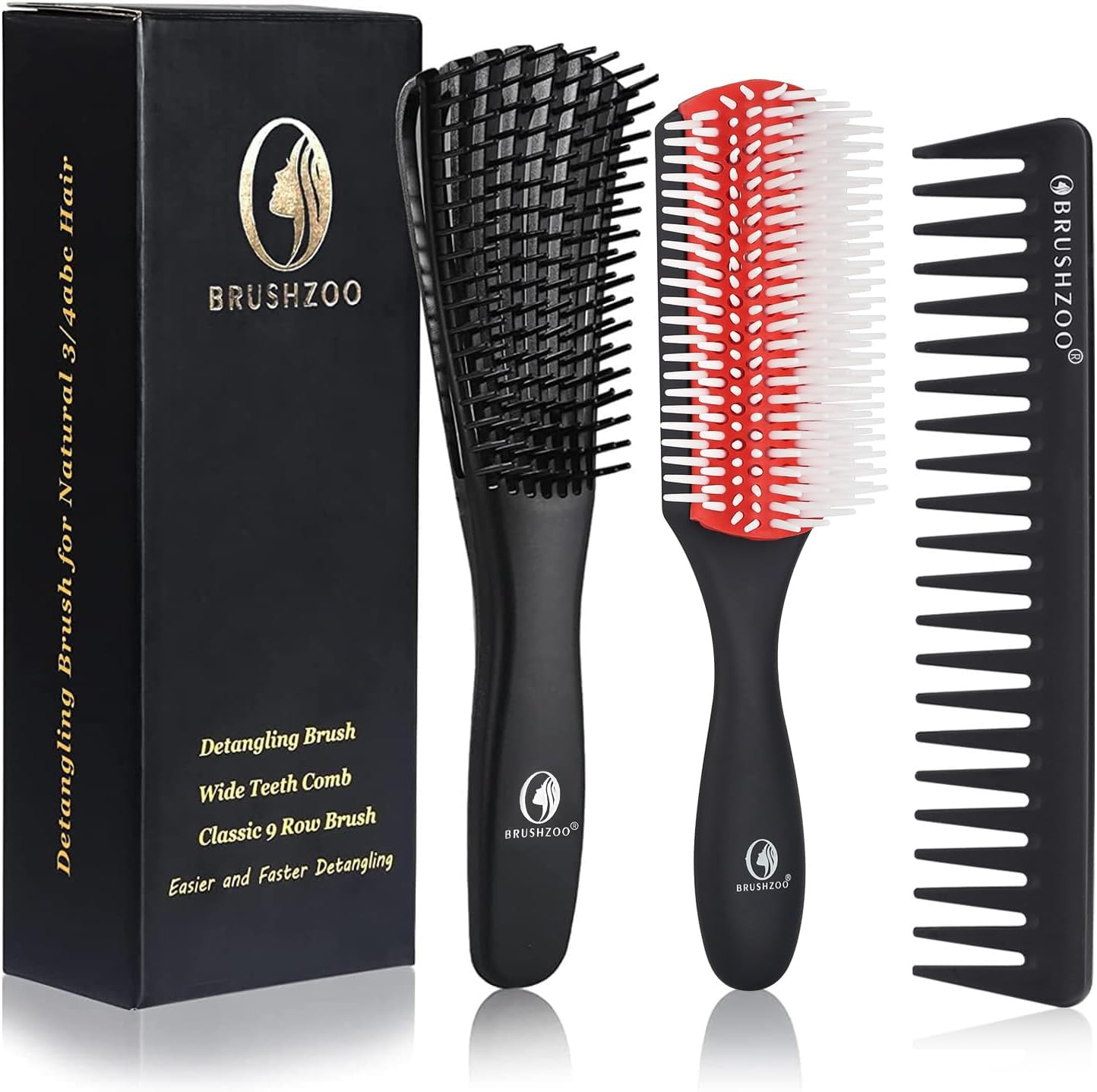 O BRUSHZOO Detangling Brush for Curly Hair, Hair Brush Set for Women, Men or Kids, Easy Detangling on Wash Days (Red)