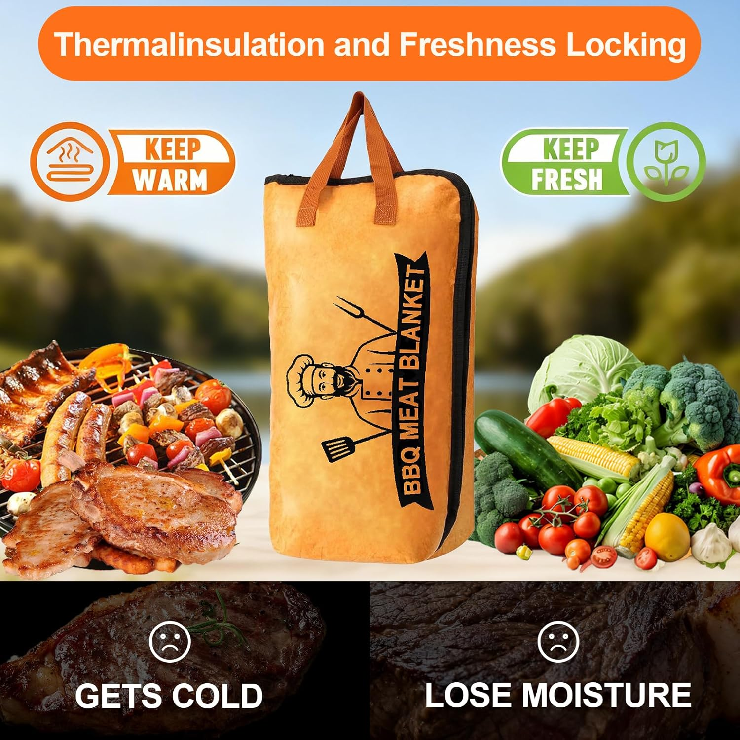 BBQ Blanket for Resting Meat, 21In Meat Resting Blanket for BBQ Accessories, 5-Layer Insulation& Wide Mouth Smoker Grilling Meat Insulated Resting Bag for Large Brisket Picnic Barbecue Christmas Men image number 6