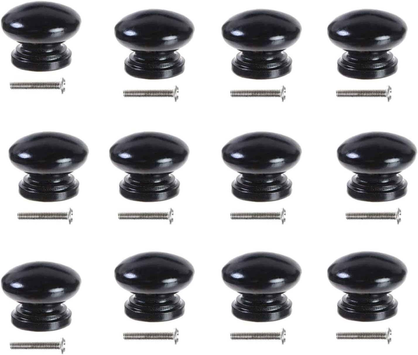 12Pcs Black Wood Knobs, Mushroom Shape Cabinet Knobs Vintage Drawer Knobs, Natural Wooden Cabinet Hardware for Furniture Drawer Dresser Wardrobe