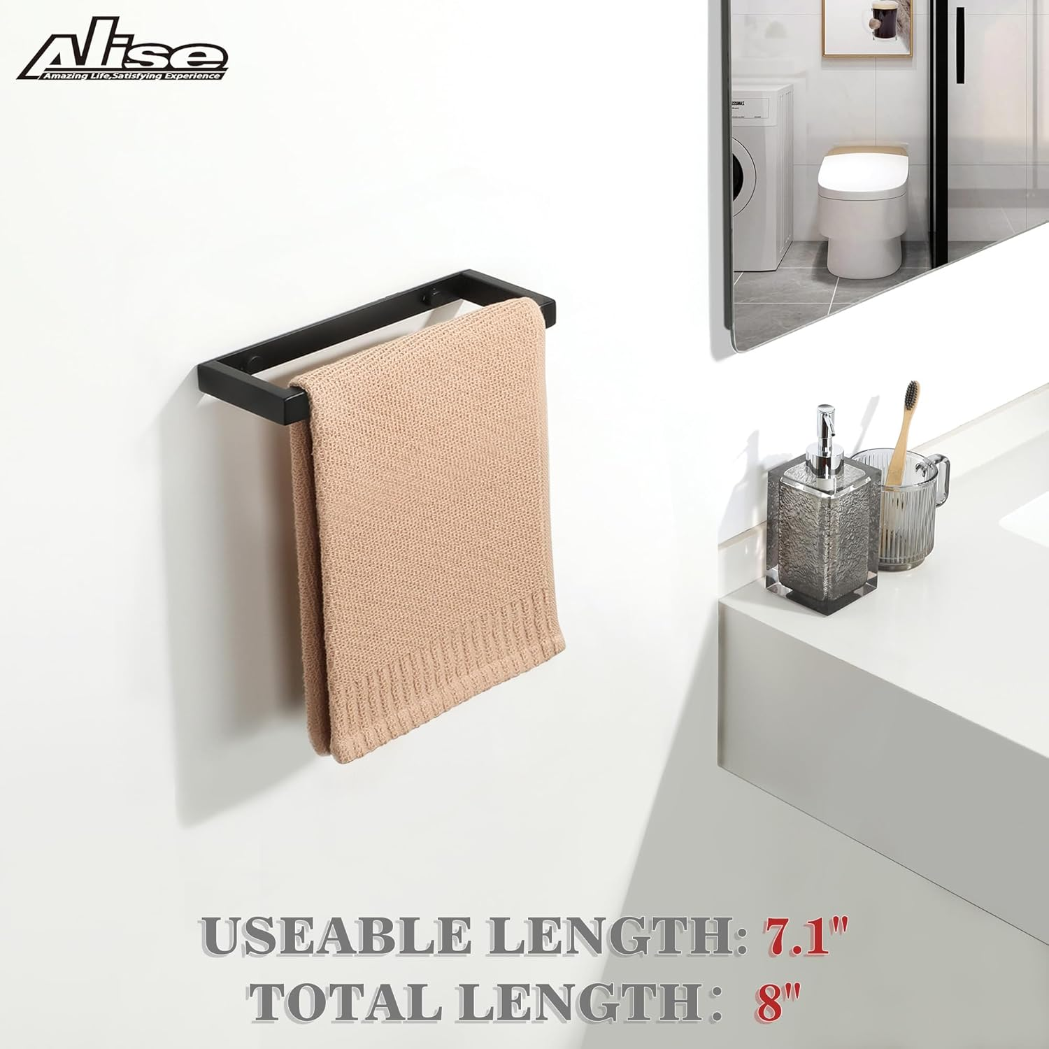 Alise Bath Towel Bar,Wall Mount Towel Holder Towel Rack Towel Hanger for Bathroom Lavatory,8 Inch SUS304 Stainless Steel Towel Rail,Matte Black GJF020-B image number 6