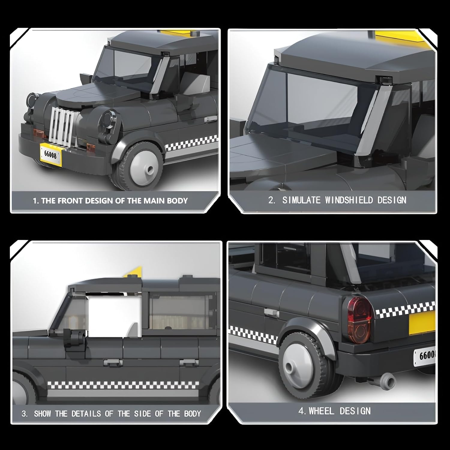 Technik British Taxi Building Blocks Set, 304 Pieces, Retro Taxi Clamping Blocks, Sports Car Toy Kits, Model Car Gift for Adults and Children, Compatible with L