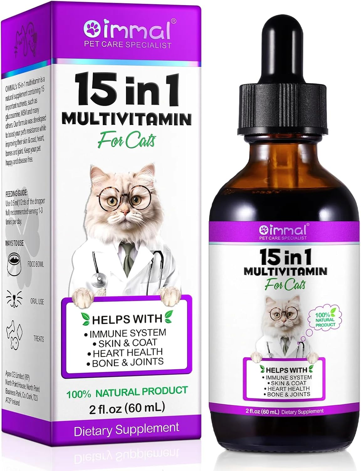 15-In-1 Cat Multivitamin Liquid Drops 60Ml | Supports Joints, Skin & Coat, Immune & Urinary Health | with Cranberry, Glucosamine & Probiotics | image number 5