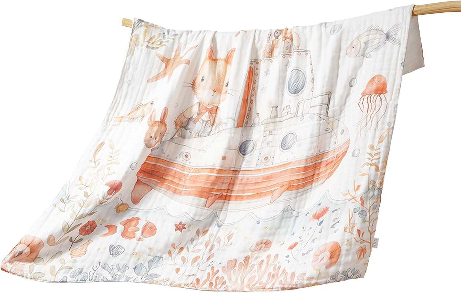 ZONEY Baby Swaddle Blankets,100% Cotton Muslin 6 Layer Crib Blanket Quilt Suit for Newborn,Baby Toddler Children and Kids, Super Soft, Lightweight Large Size 41.3X41.3Inchs (Submarine) - Submarine image number 1