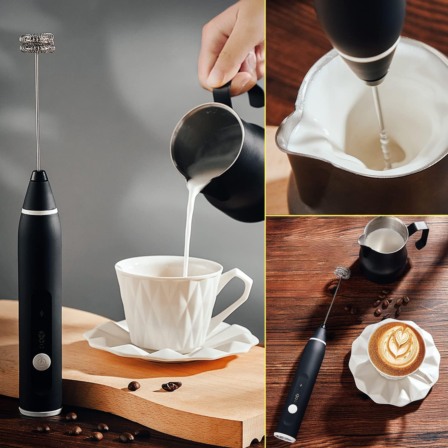 Milk Frother, Handheld Electric Frother 3 Speeds Foam Maker Drink Mixer Egg Beater,Usb Rechargeable Drink Mixer Foam Maker with 2 Stainless Steel Whisks for Latte, Cappuccino, Coffee, Hot Chocolate, Double Whisk for Foam Making Cream, Frappe, Matcha image number 6