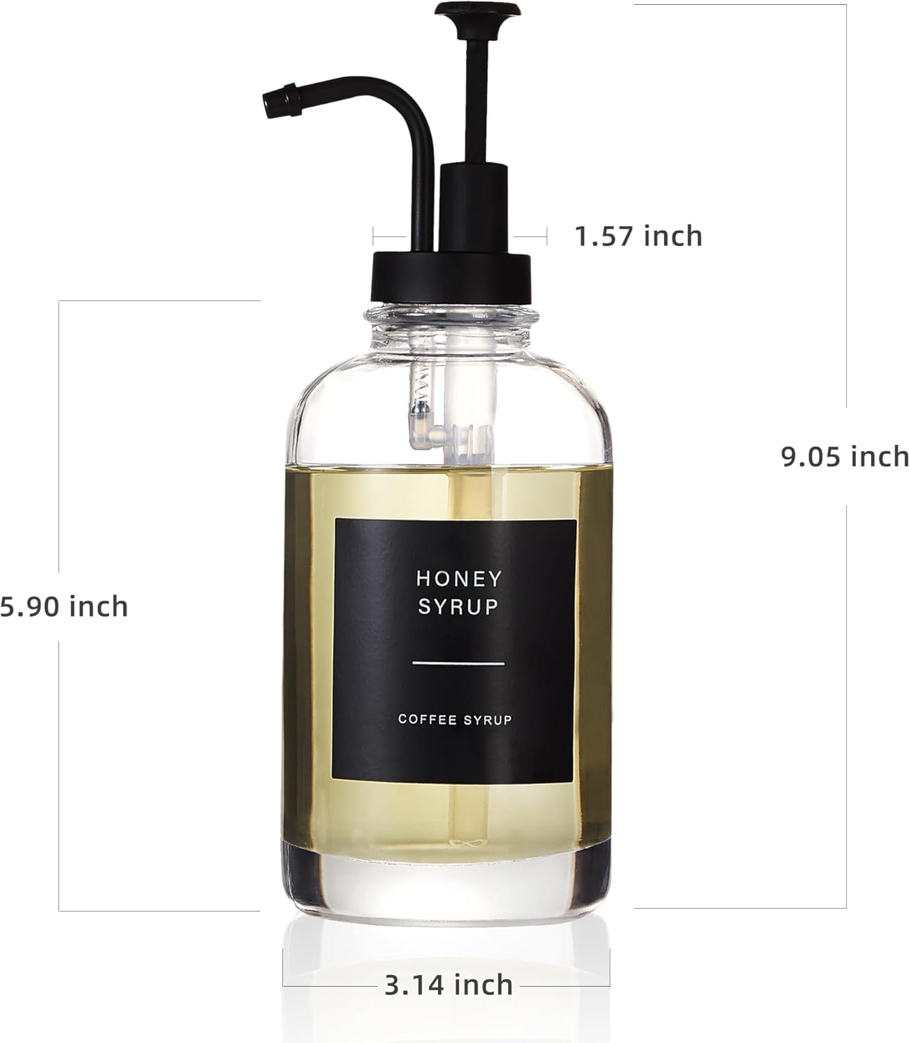 Coffee Syrup Dispensers for Coffee Bar(Set of 4), Coffee Syrup Pump Dispenser for Coffee Bar Accessories, 16.9 Oz Glass Syrup Dispenser with 36 Labels, Coffee Syrup Bottles with Matte Black Pump image number 3