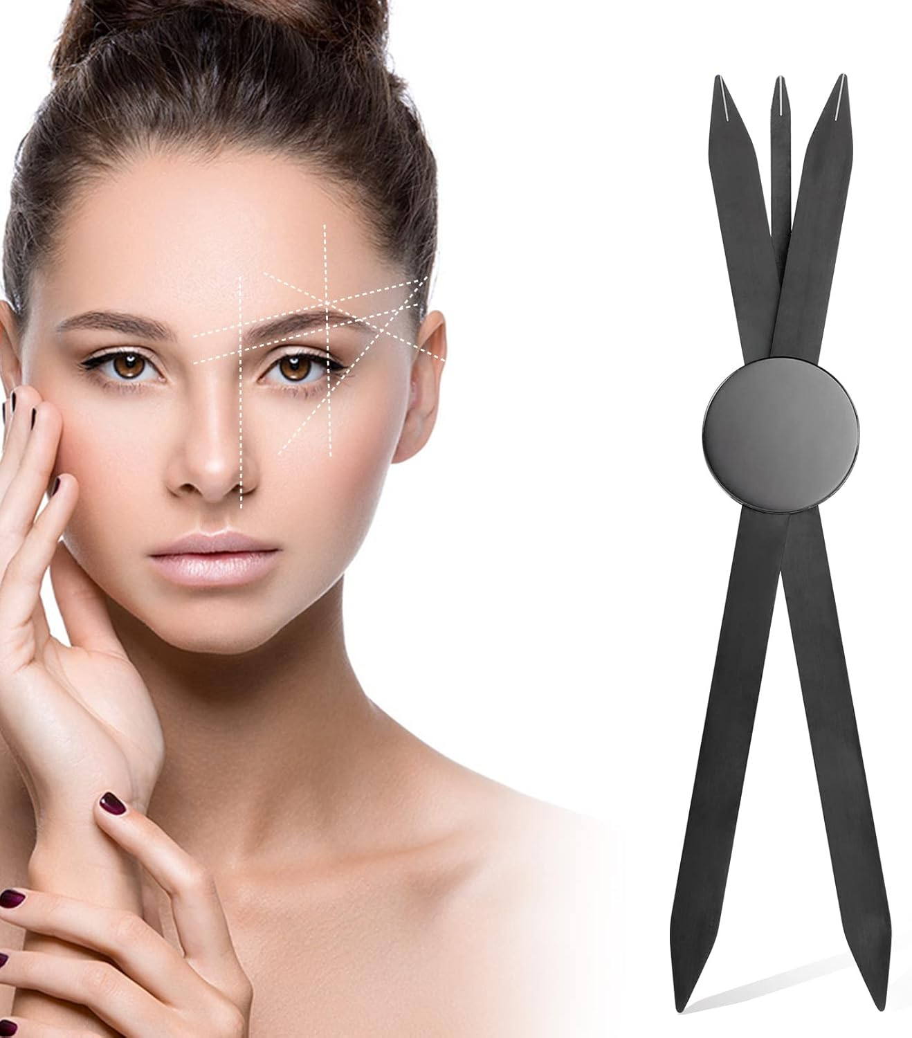 Charme Princesse Eyebrow Ruler Stainless Steel Tattoo Eyebrow Stencil Ruler Three-Point Positioning Permanent Eyebrow Makeup Measuring Symmetrical Tool(Gold) LB000249-6