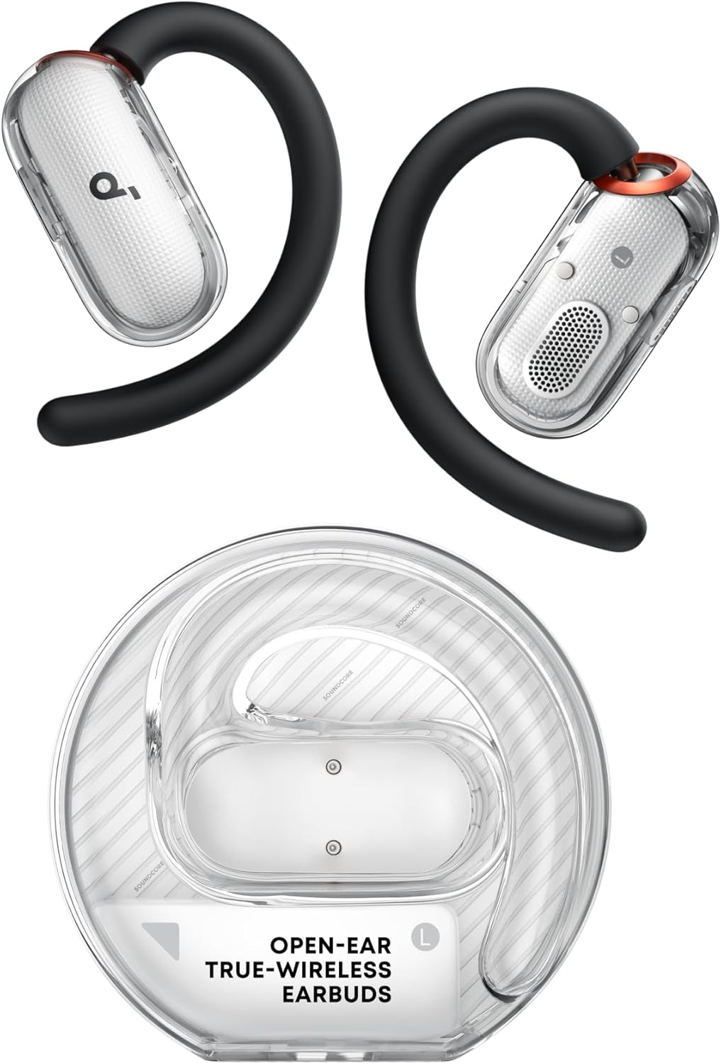 Soundcore V40I by Anker, Open-Ear Headphones, Crystal-Clear Design, Lidless Case, 4 Adjustable Positions for Every Ear Size, Richer Bass, IP55, 21H Playtime, AI Clear Calls, Bluetooth 5.4, App Control