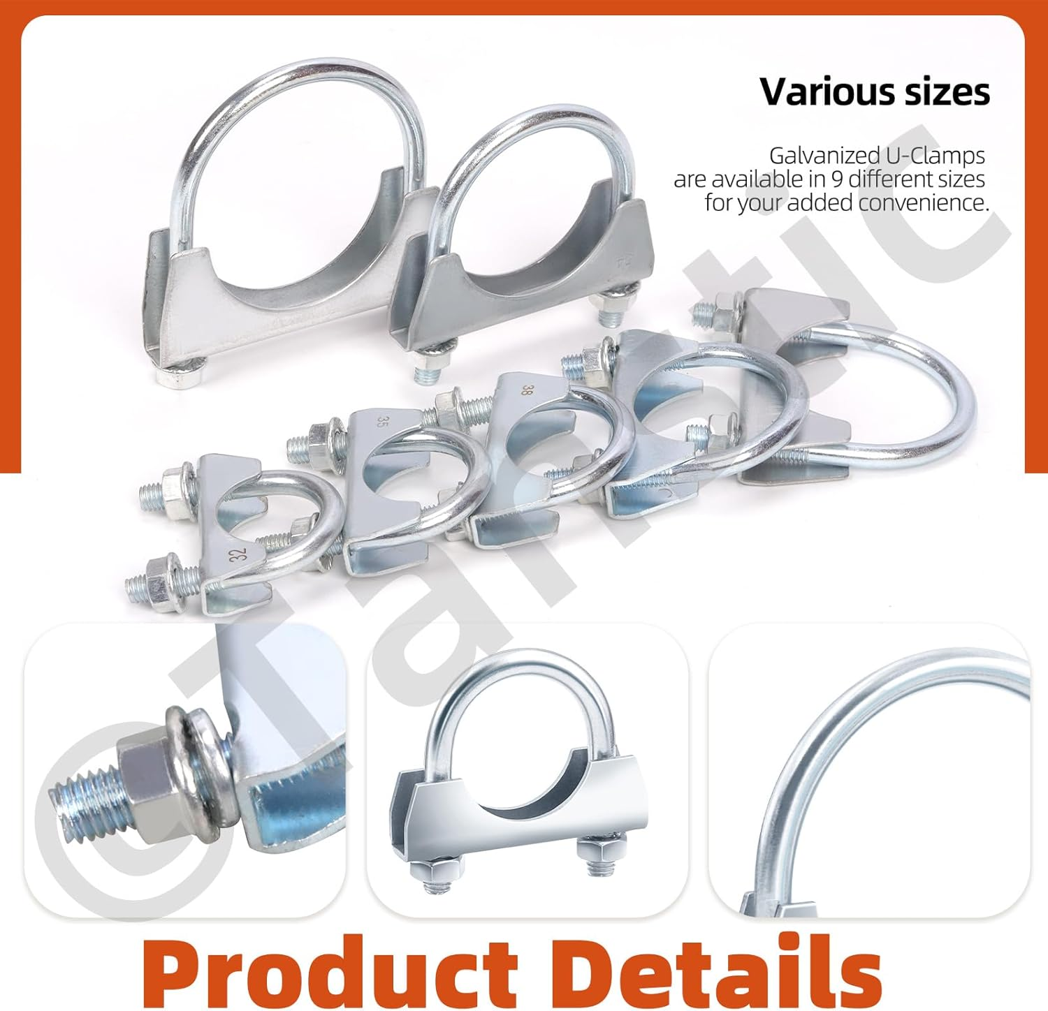 Tanstic 2Pcs 2-1/2" U Bolt Clamp Exhaust U Clamp Muffler U-Bolt Exhaust Clamps Heavy Duty U Bolt Clamps for Muffler, Pipe image number 2