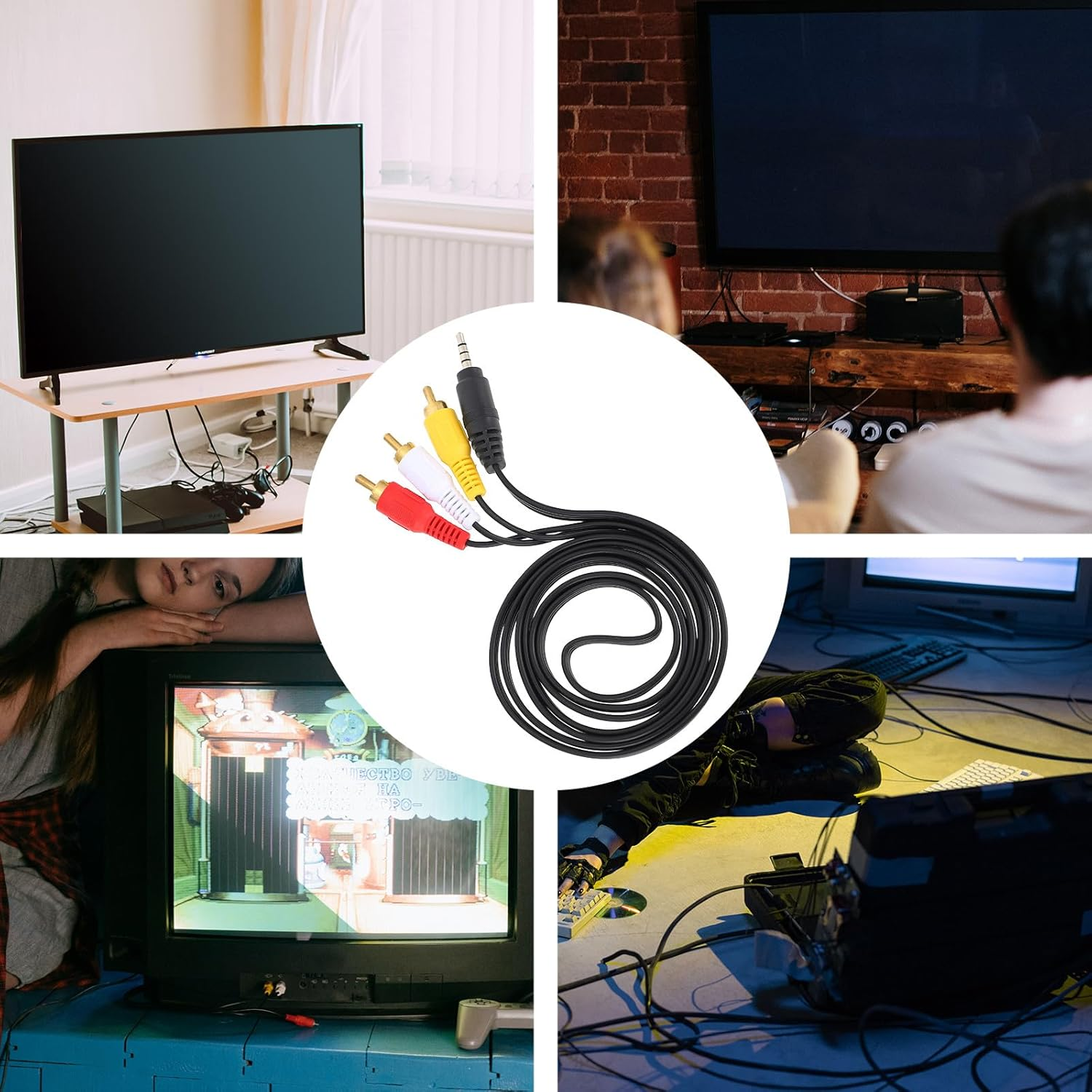 PAMINGONO 2Pcs 3.5Mm to 3 Av Cable Full Copper Audio Adapter Cord for TV Smartphone Tablet Home Theater Audio Video Connection