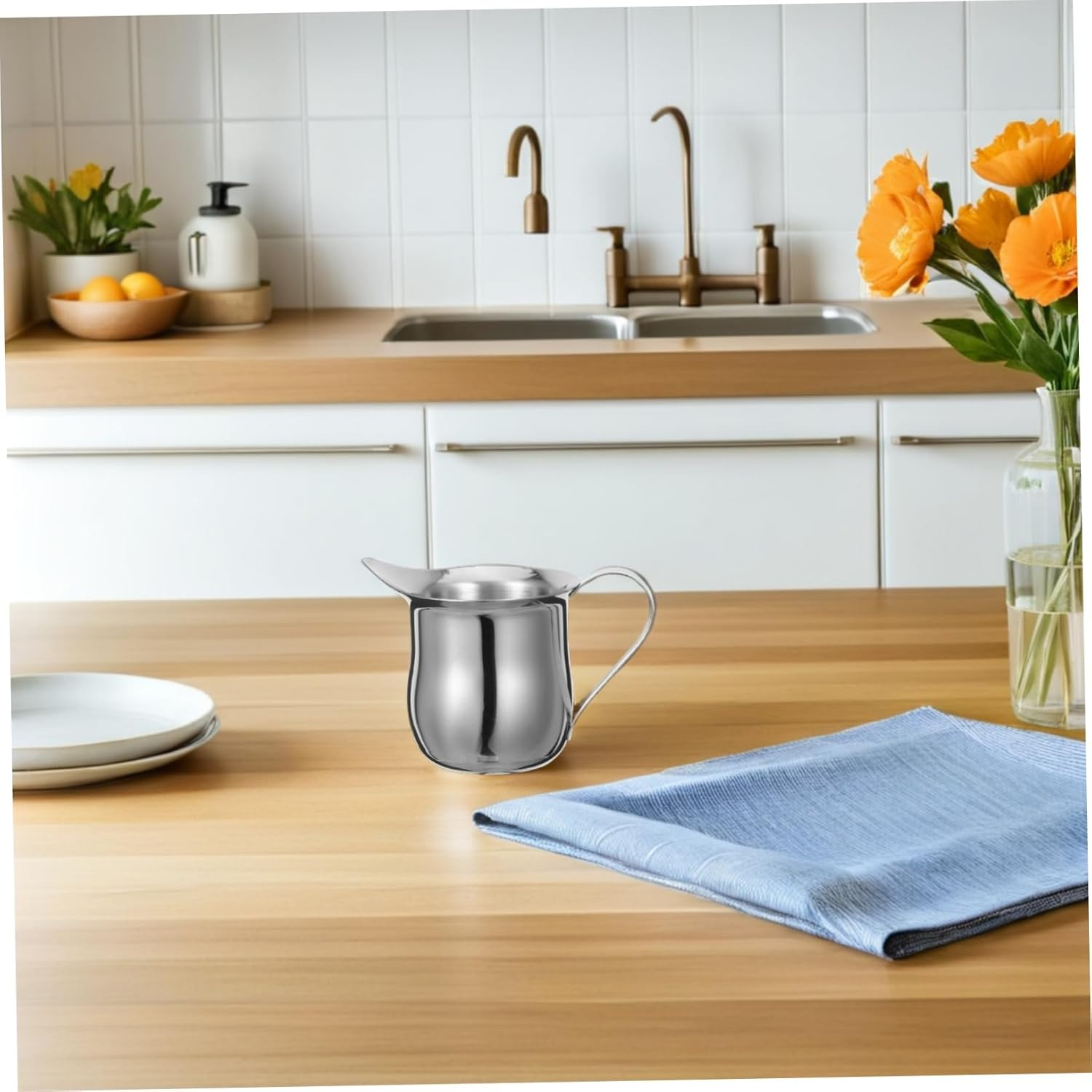 LOEFLIFA 2Pcs Stainless Steel Frothing Cup Coffee Jug for Espresso Latte Cappuccino Portable Resistant Milk Pitcher with Stylish Design for Use image number 3