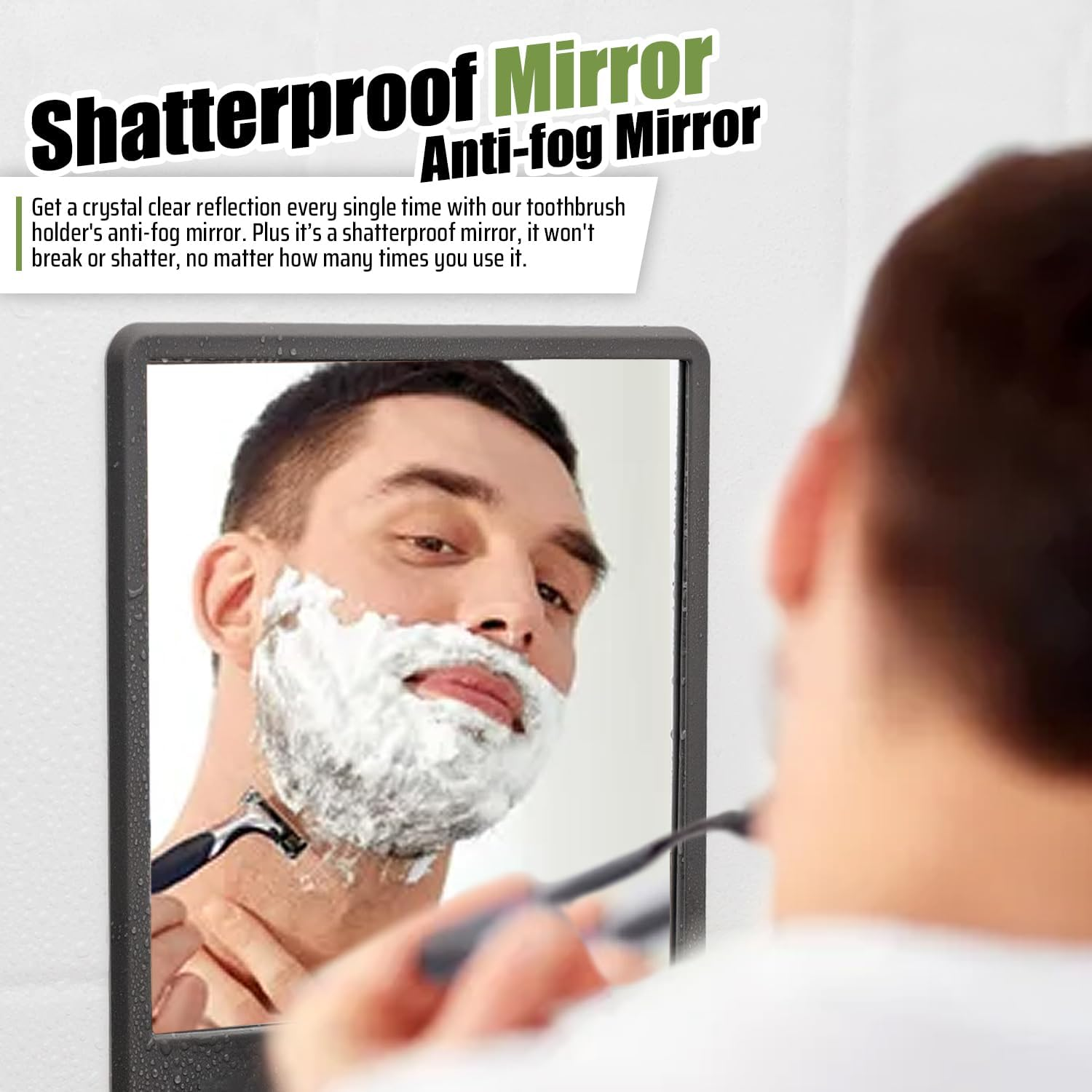 Powerful Suction Shower Mirror with Built-In Razor Hook | Ideal for Travellers, Home, Non Slip Silicone Toiletry Holder - for Shaving - Removable & Reusable, Great Gift image number 6